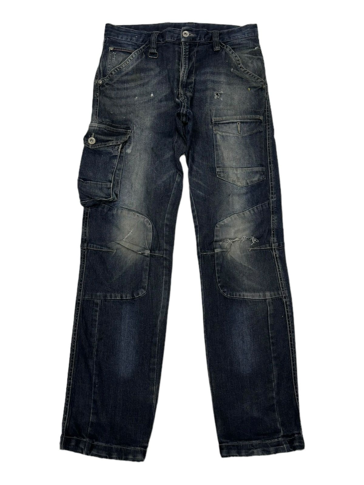 image of 20471120 x General Research Japanese Distressed Denim Works Multi Pocket Cargo Denim in Blue (Size 