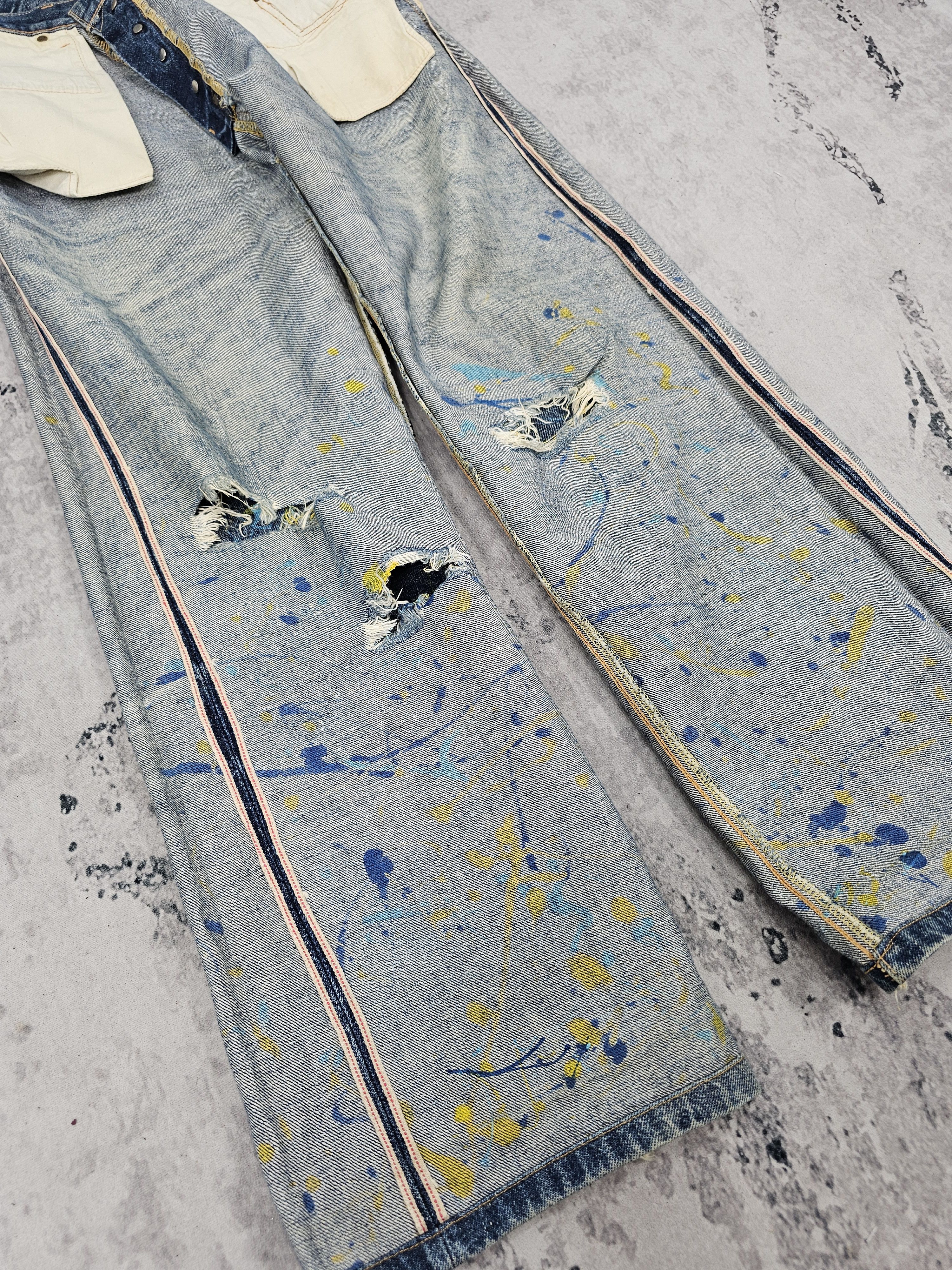 Japanese Brand ACOUSTIC Selvedge Redline Paint Splash Ripped Jeans JB0315 Size US 32 / EU 48 - 15 Thumbnail