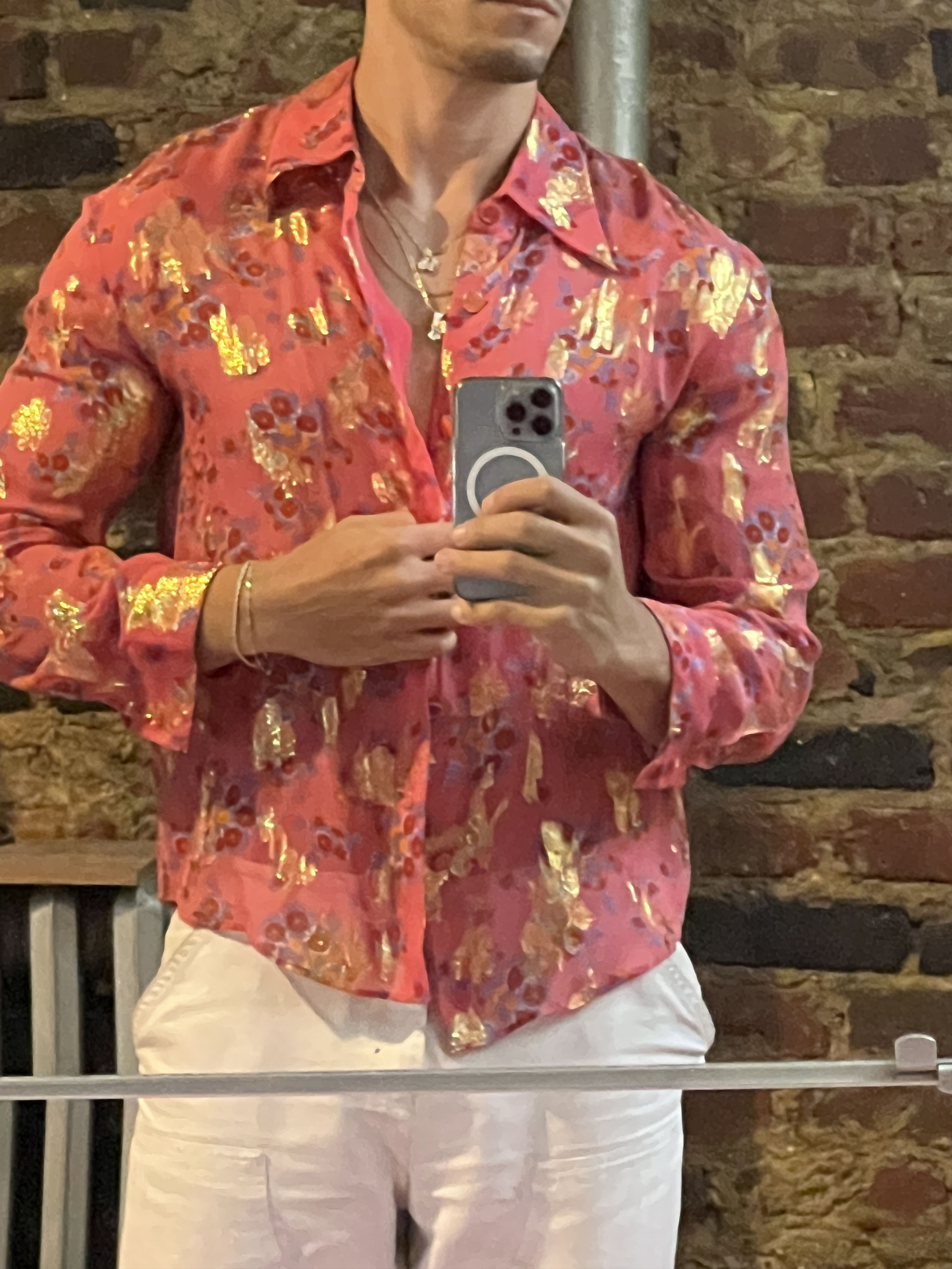 image of Silk Floral Gucci Shirt in Pink, Men's (Size Small)