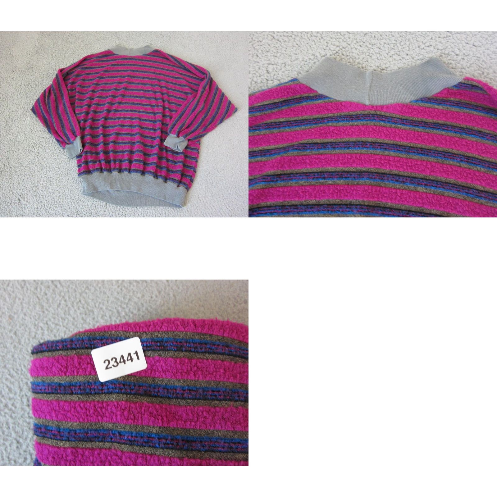 Velour VINTAGE Velour Sweater Womens L Pink Blue Striped 90s High Neck Fleece Pullover Size L / US 10 / IT 46 - 8 Thumbnail