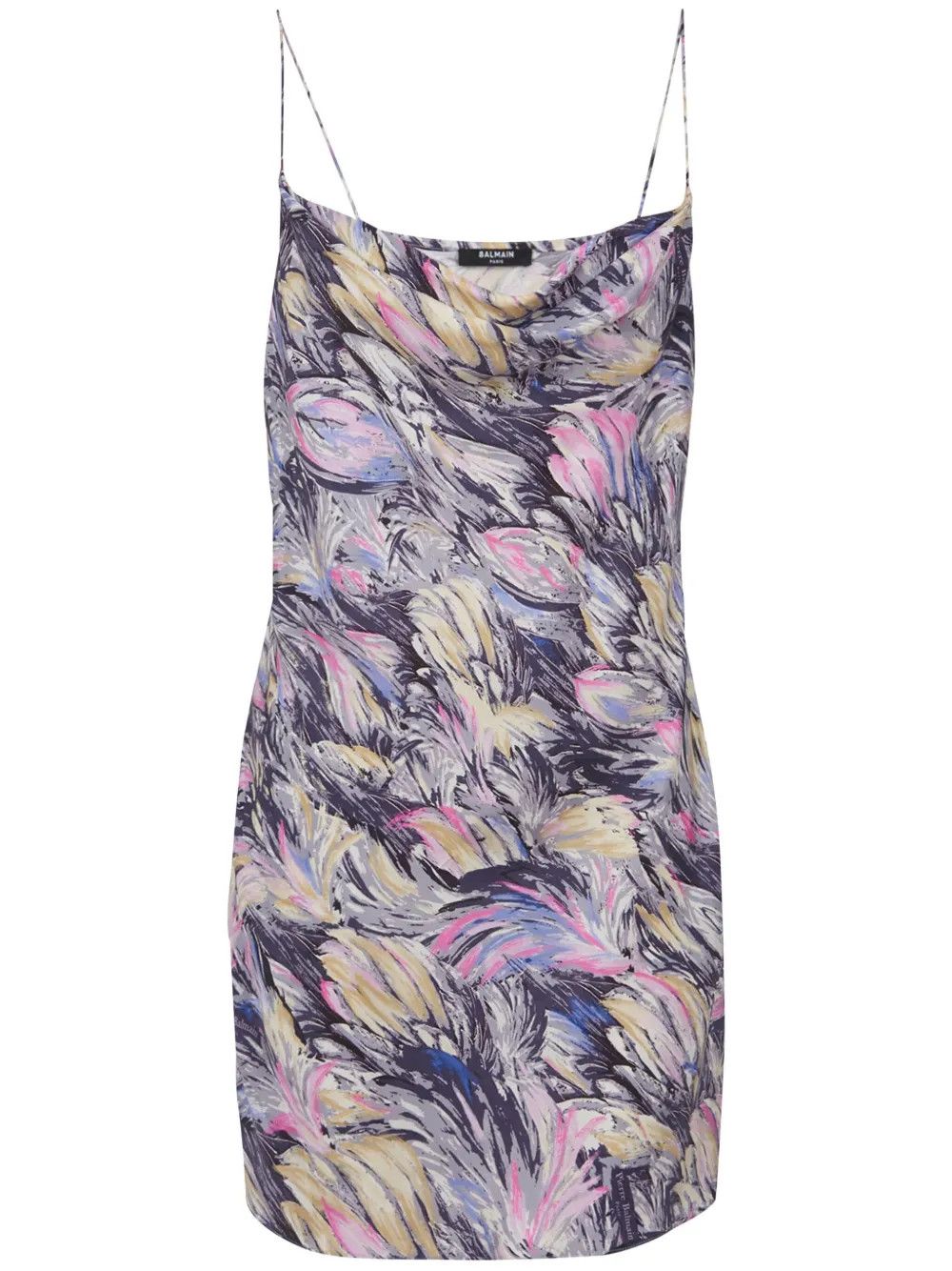 Balmain o1s1wg110725 Feather Print Satin Slip Dress in Multicolor Size S / US 4 / IT 40 - 1 Thumbnail