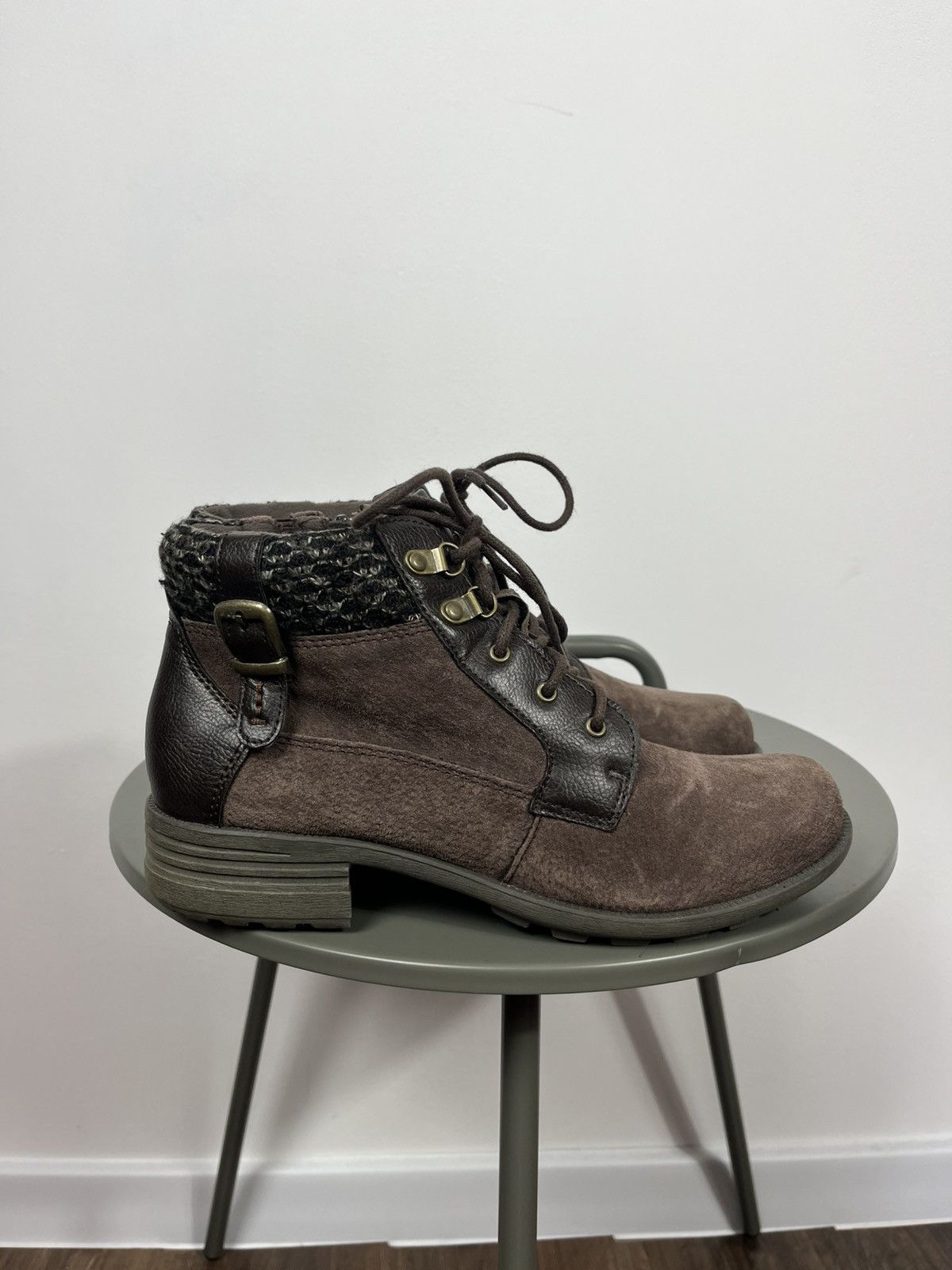 Other Earth Spirit Brown Suede Boots Knit Cuff Lace Up Size EU 41 Size US 10 / IT 40 - 2 Thumbnail