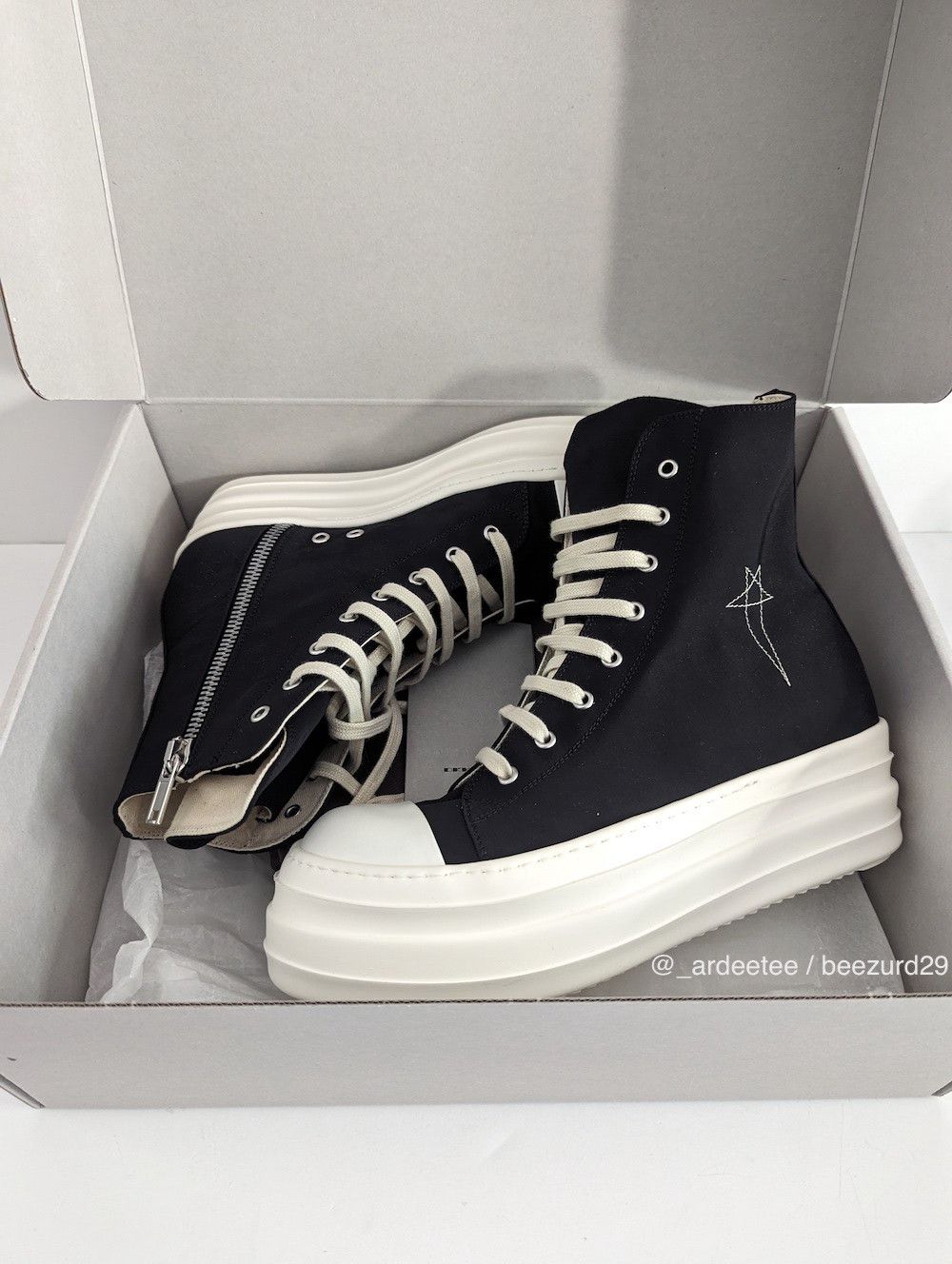 Rick Owens Drkshdw *NEW* SS20 PENTAGRAM DOUBLE BUMPER RAMONES HIGH BLACK Size US 8 / EU 41 - 4 Thumbnail