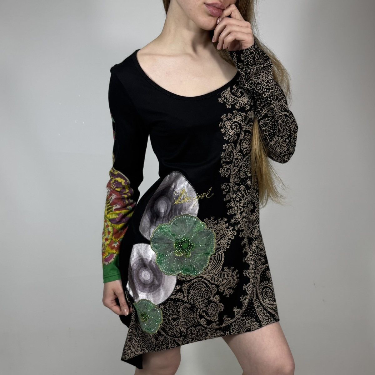 Desigual Vintage Y2K Desigual Floral Abstract Flared Mini Dress Size M / US 6-8 / IT 42-44 - 1 Thumbnail