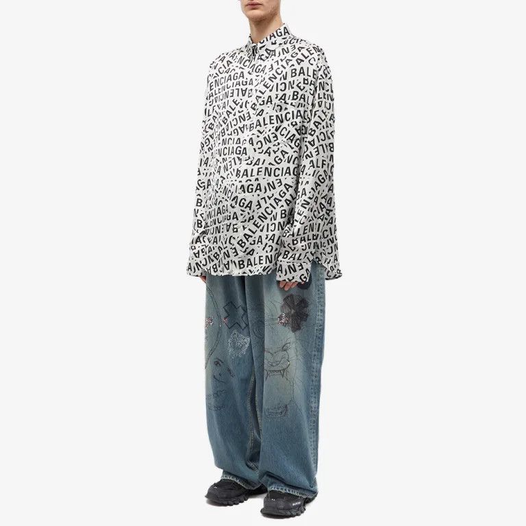 Balenciaga o1mt1gz0924 Logo Strips Large Fit Shirt in Black/White Size US S / EU 44-46 / 1 - 3 Thumbnail