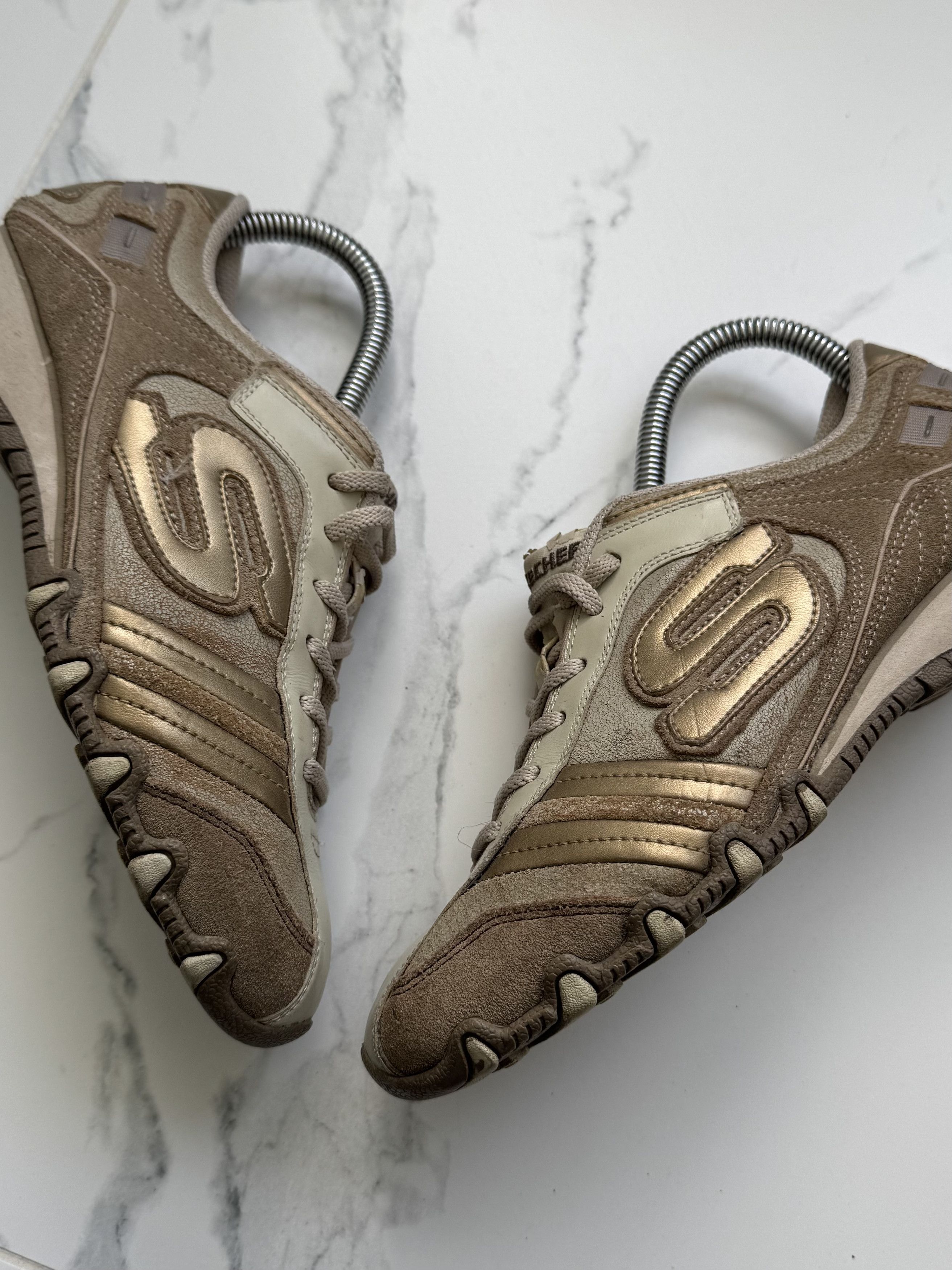 SKECHERS Vintage Skechers Women’s Retro Sneakers Beige Gold Trainers Size US 7 / IT 37 - 2 Thumbnail