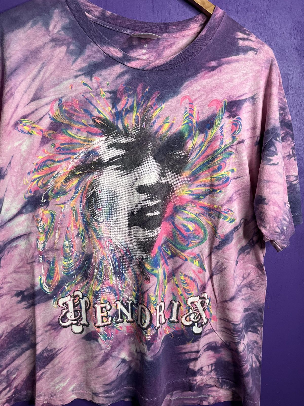Band Tees × Vintage Vintage 90s Jimi Hendrix pink/purple tie dye t-shirt Size US L / EU 52-54 / 3 - 3 Thumbnail