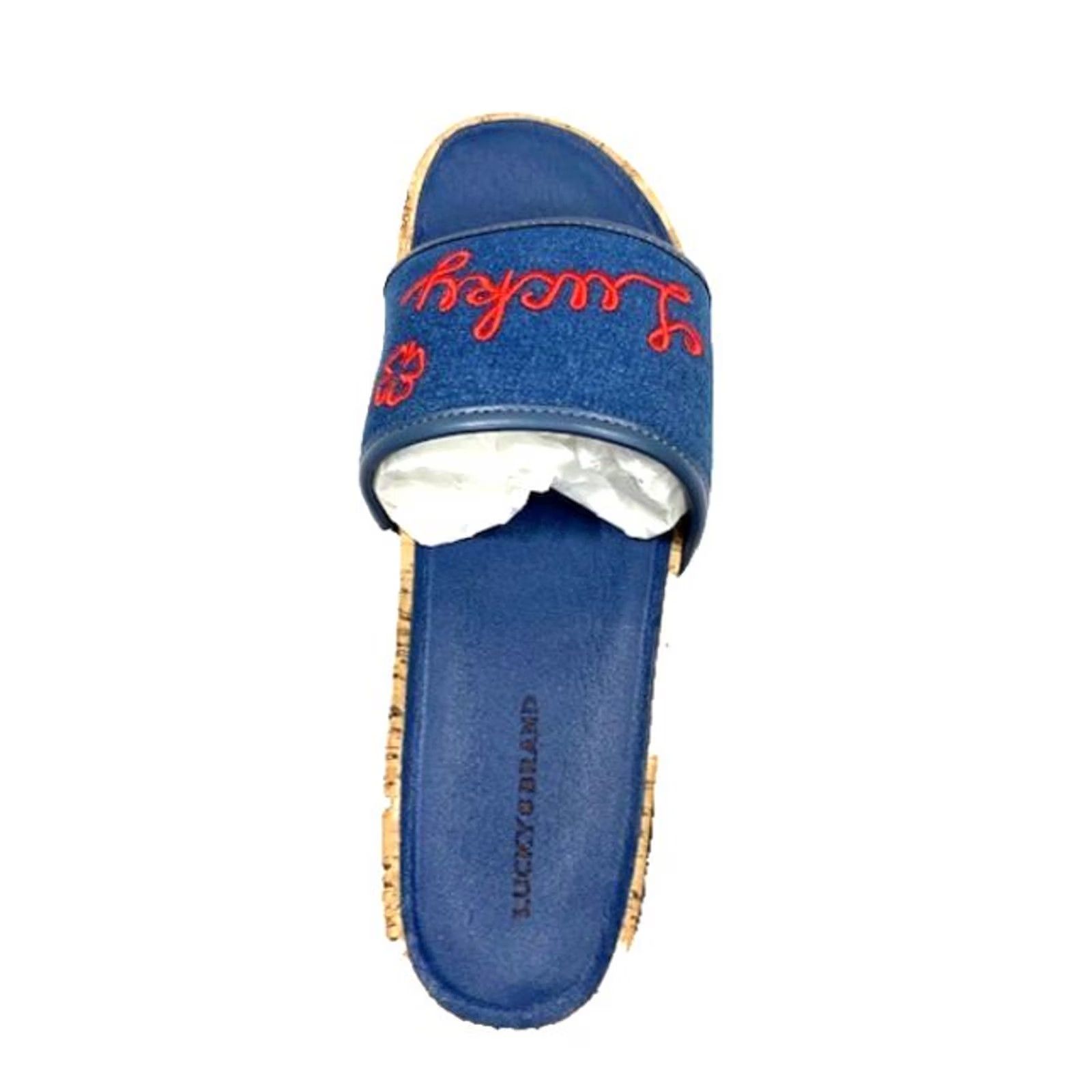 Lucky Brand Lucky Brand Dylina Slides Women’s Slip On Embroidered Sandals Blue 9.5 Shoes Summer Casual Womens Size US 10 / IT 40 - 2 Thumbnail