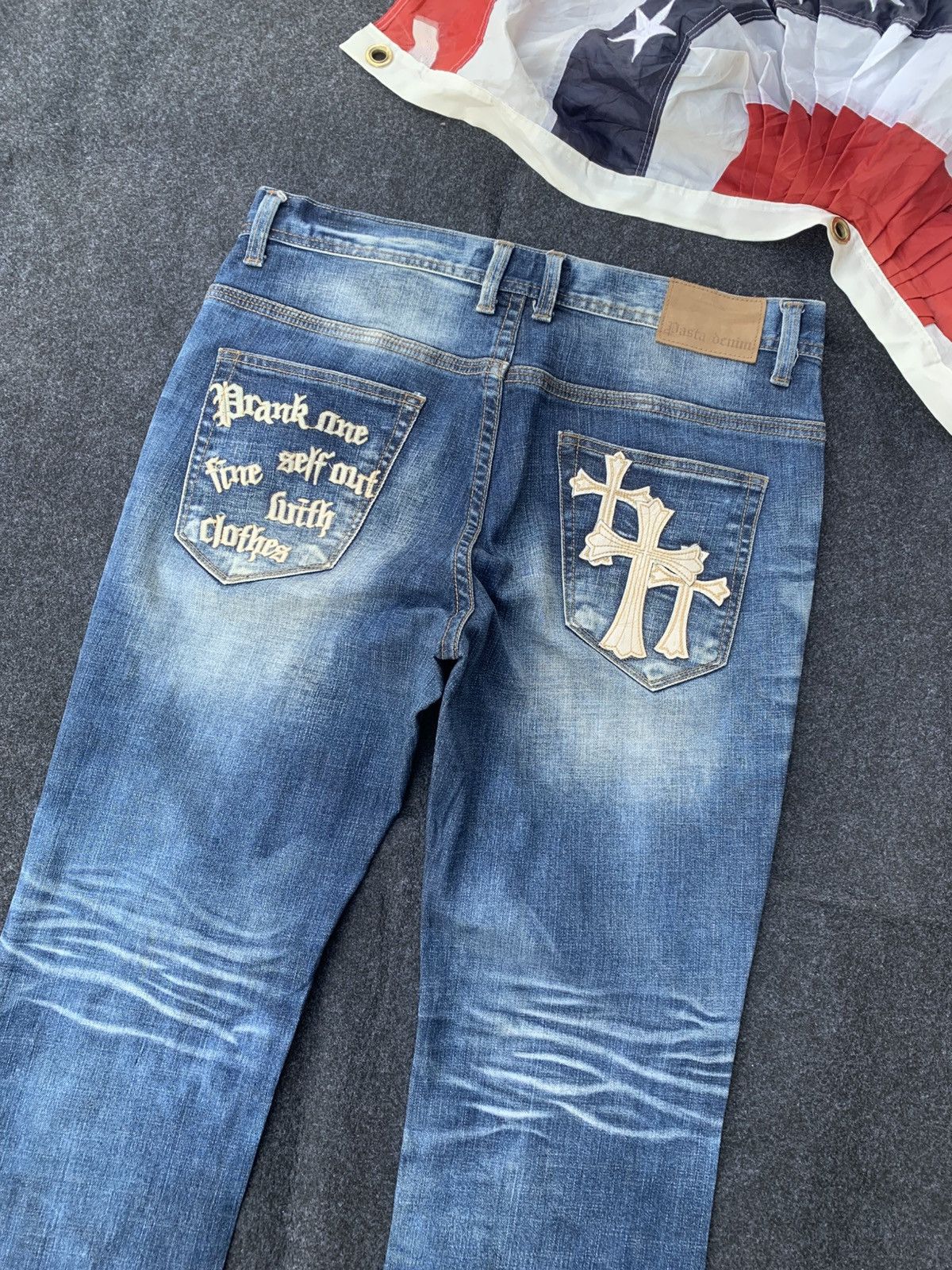 Beauty Beast Pasta Denim big cross like chrome hearts style Size US 35 - 3 Thumbnail