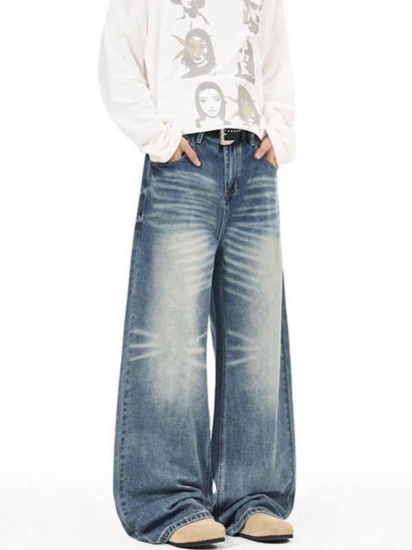 Vintage Men's Retro High Street Washed Whiskered Distressed Jeans Size US 32 / EU 48 - 3 Thumbnail