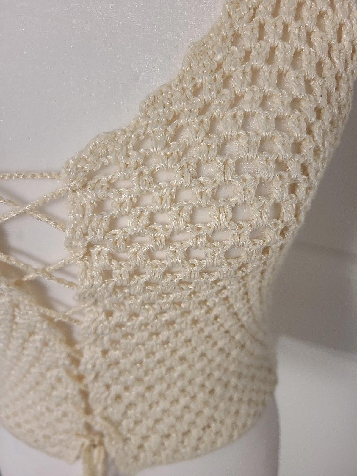 Handmade Knit Crochet Lace Up Net top Size S / US 4 / IT 40 - 2 Thumbnail