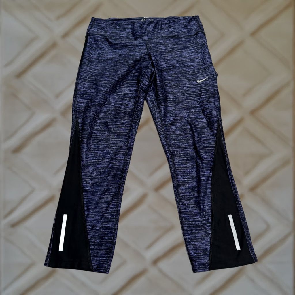Nike Nike Dri-Fit Cropped Capri Leggings Womens M Purple Black Purple Running Size 32" / US 10 / IT 46 - 1 Thumbnail