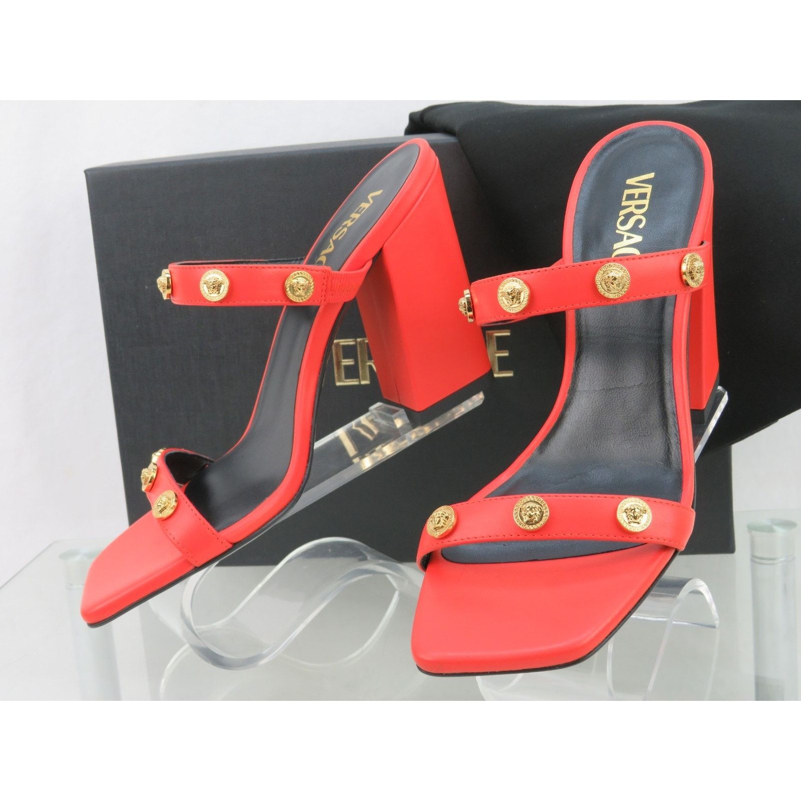 Versace VERSACE ORANGE LEATHER MEDUSA LOGO STUDS SANDALS PUMPS 37.5 Size US 7.5 / IT 37.5 - 5 Thumbnail