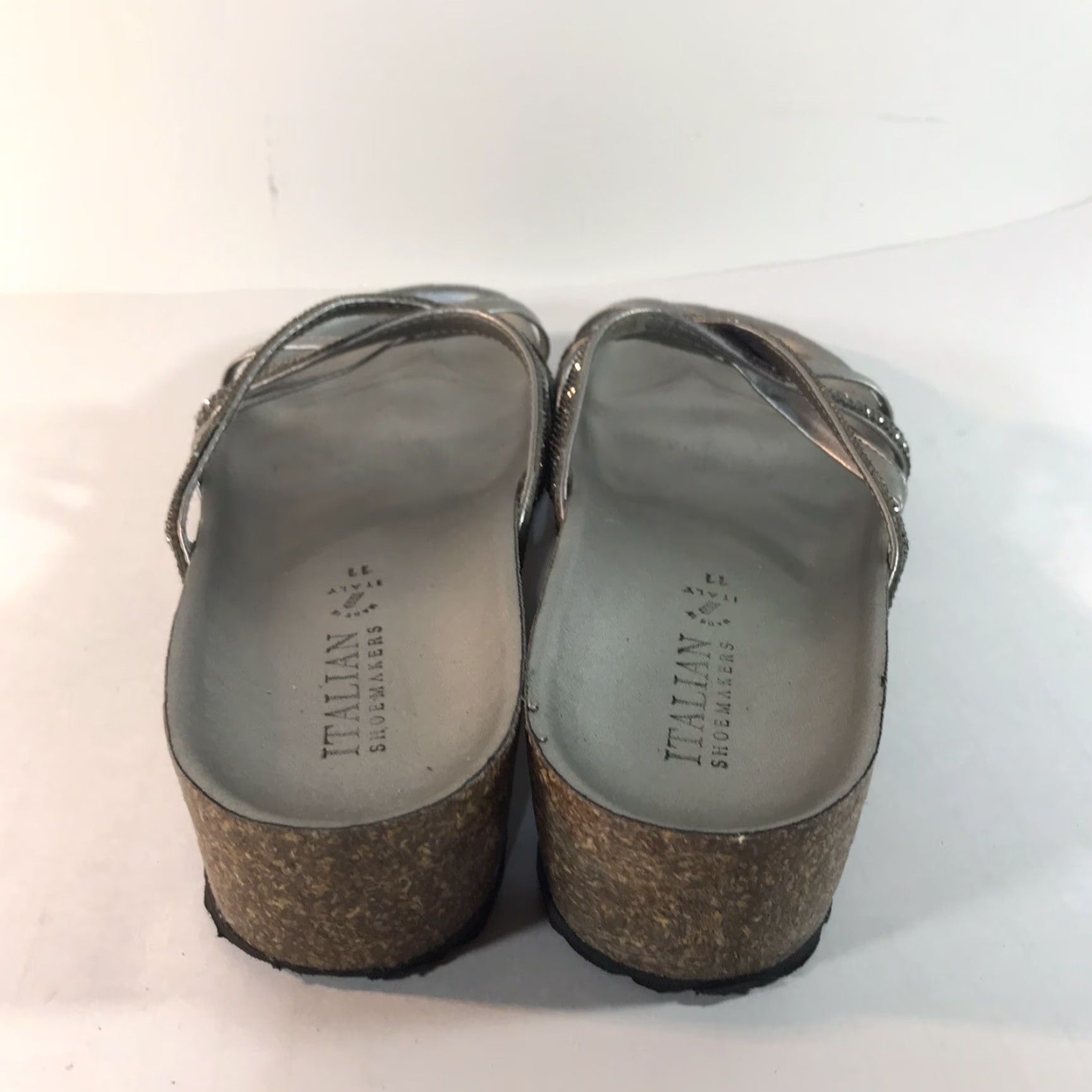 Vintage Italian Shoemakers Wedge Slides Women Size 11 Silver Leather Rhinestones Casual Summer Size US 11 / IT 41 - 3 Thumbnail