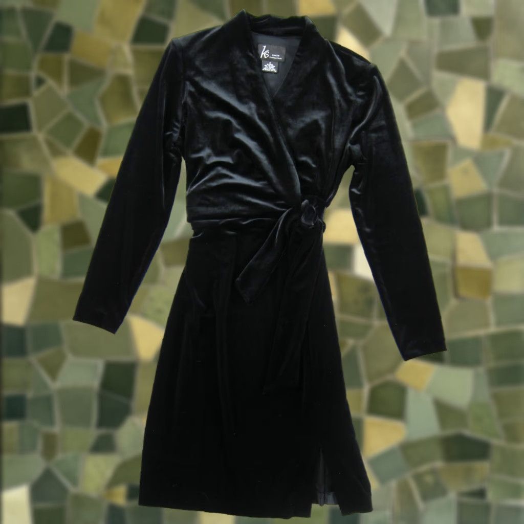 Velvet VTG KS Petite Collection Black Velvet Stretch Long Sleeve Wrap Dress 6P Size M / US 6-8 / IT 42-44 - 1 Thumbnail