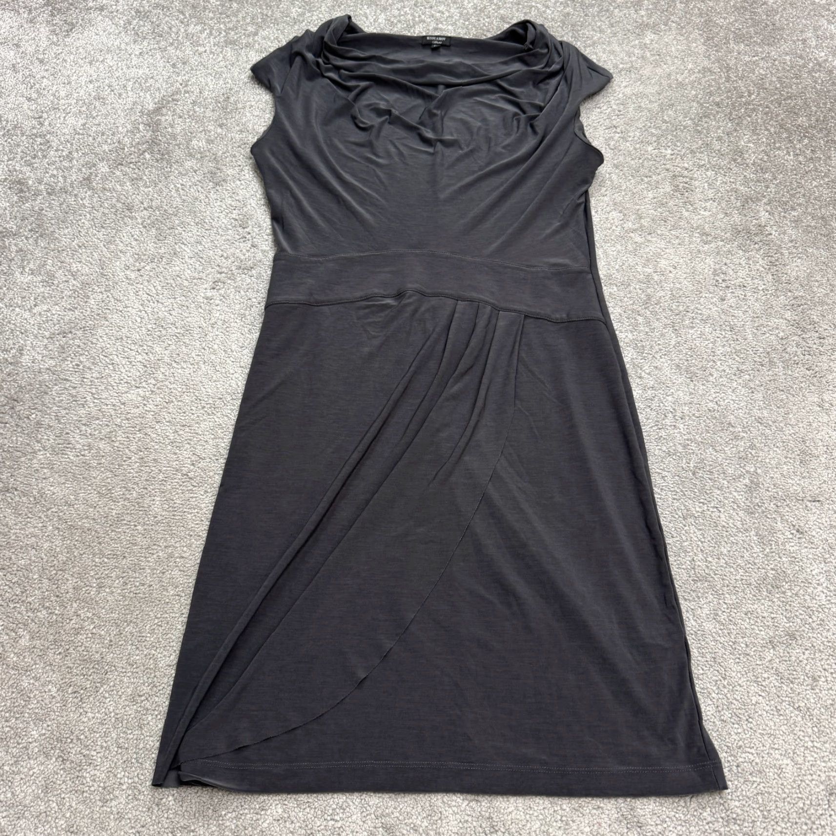 Vintage Komarov Women's Dress Cowl Neck Ruched Asymmetrical Knee Length Gray Large Size L / US 10 / IT 46 - 2 Thumbnail
