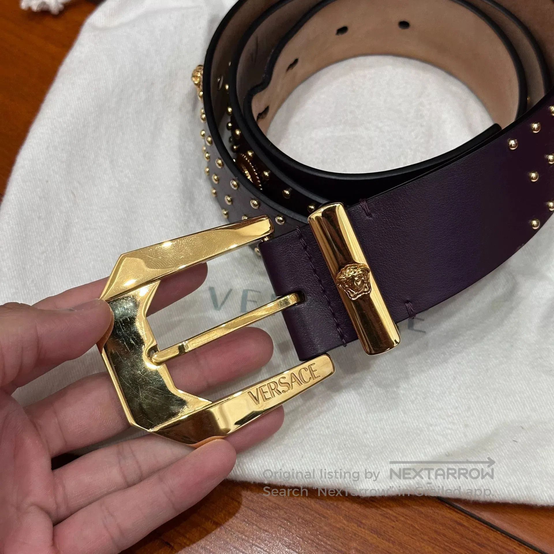 Versace Versace Medusa Studded Belt in Purple. Size ONE SIZE - 2 Thumbnail