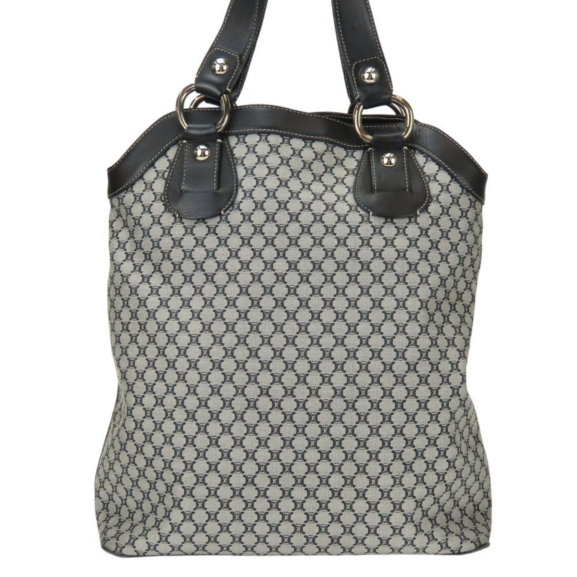 Celine Celine Macadam Canvas Leather Tote Bag, Gray/Black, Triomphe, Women's. Size ONE SIZE - 1 Thumbnail