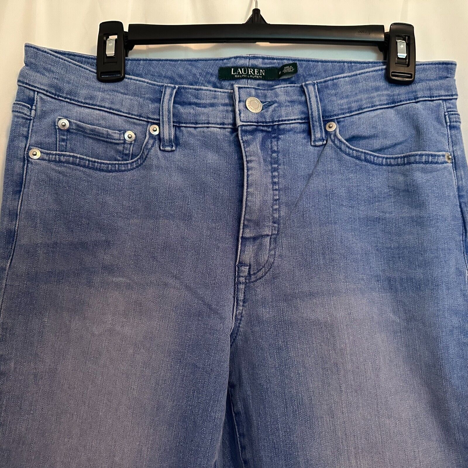 Lauren Ralph Lauren Lauren "Ralph Lauren" Embroidered Hem Cropped Blue Jeans Sz8 Size 29" - 2 Thumbnail