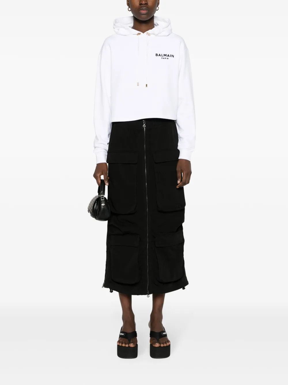 Balmain o1s1wg110825 Logo Print Hoodie in White Size L / US 10 / IT 46 - 2 Thumbnail
