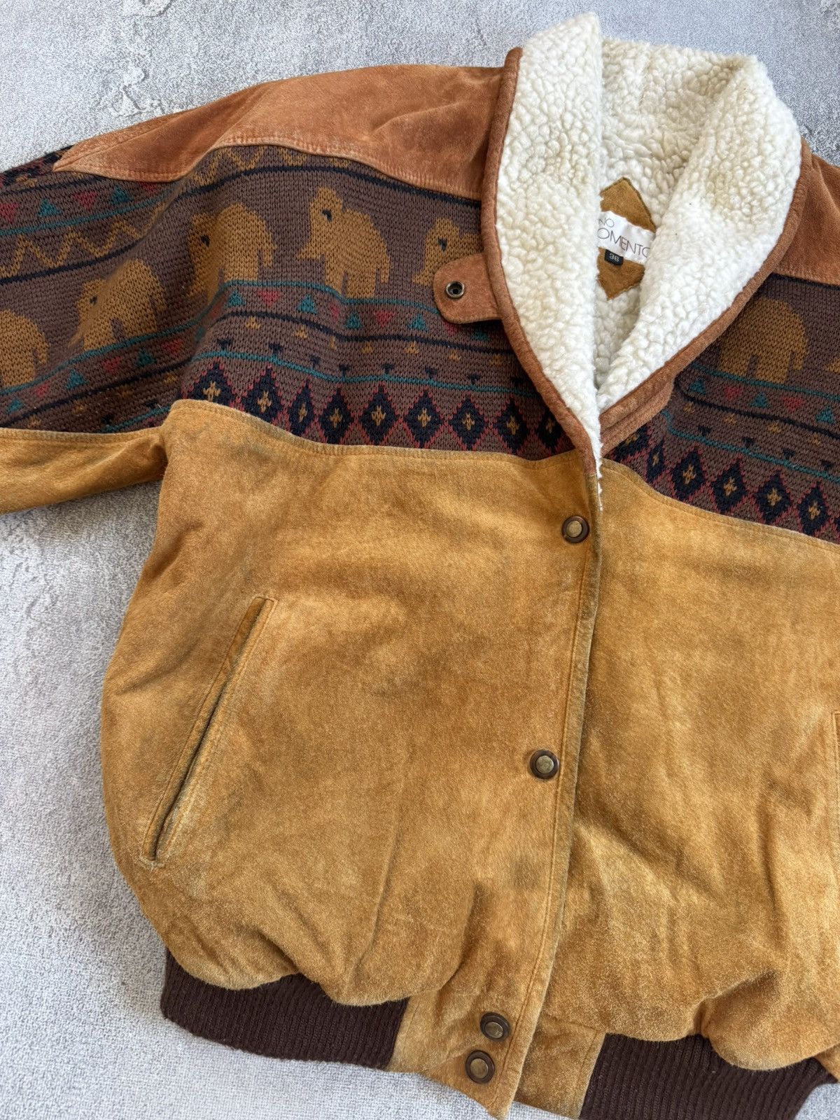 Cowboy Equipment Western Aztec suede leather retro lined bomber jacket 90s Size US S / EU 44-46 / 1 - 8 Thumbnail