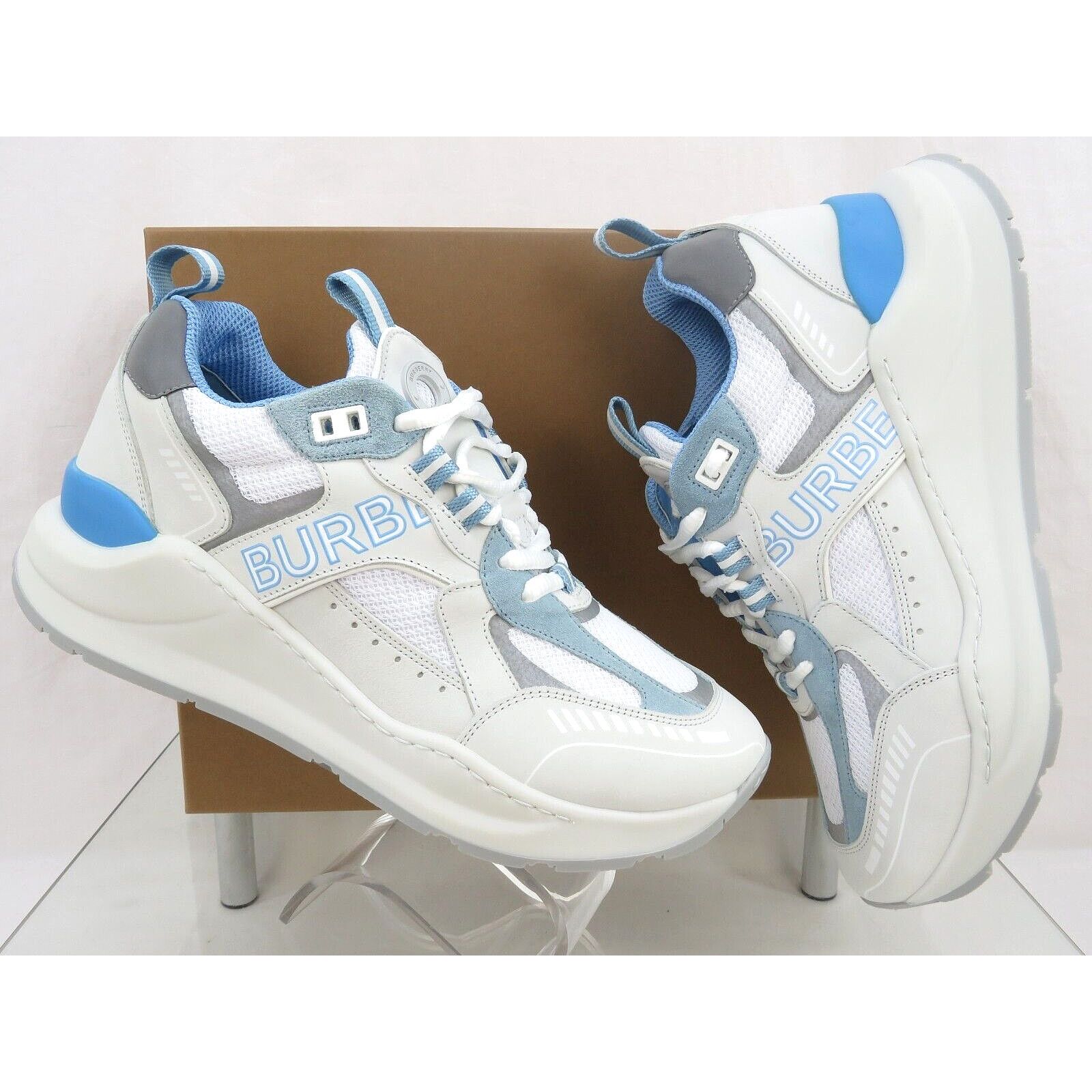 Burberry SEAN WHITE SUEDE MESH PALE BLUE LOGO LOW SNEAKERS 41 US 8 Size US 8 / EU 41 - 1 Thumbnail