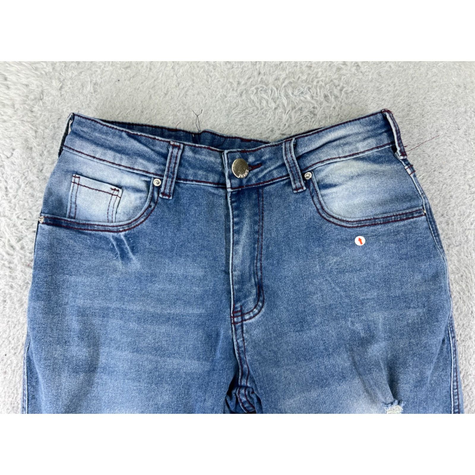 Denime Jeans Women 24 Blue Denim Flared Distressed Embellished Crosses 5-Pocket Regular Inseam 24 Denim Jeans Hippie Size 42" / US 20 - 6 Thumbnail
