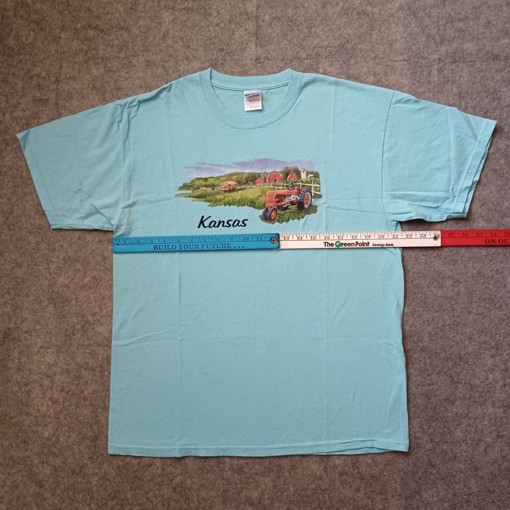 Gildan Kansas Mens T Shirt Size Large Blue State Farm Graphic Logo Short Sleeve Size US L / EU 52-54 / 3 - 4 Thumbnail