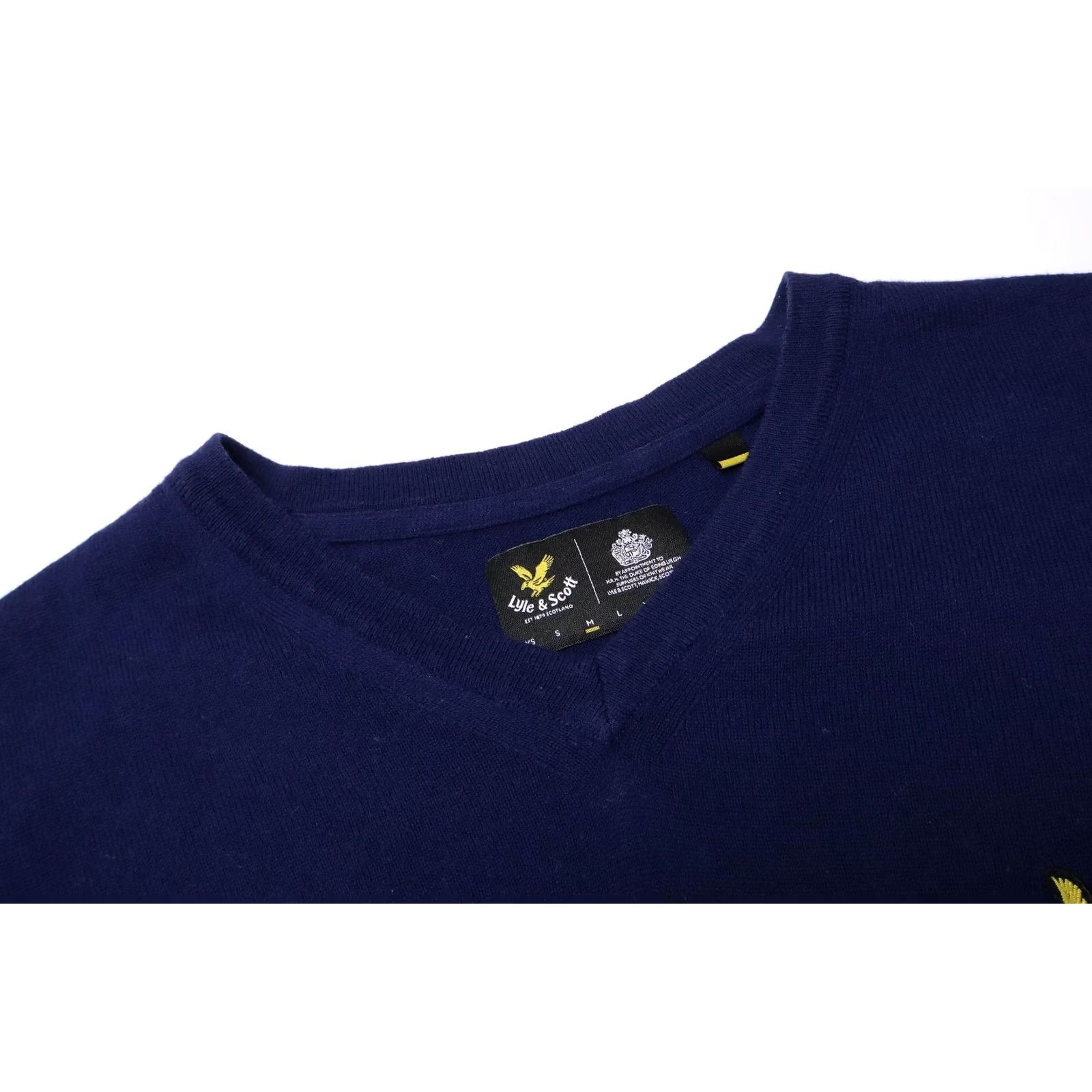 Lyle & Scott LYLE & SCOTT Jumper Men's MEDIUM Navy Blue Logo V-Neck Pullover Merino Blend Size US M / EU 48-50 / 2 - 4 Thumbnail