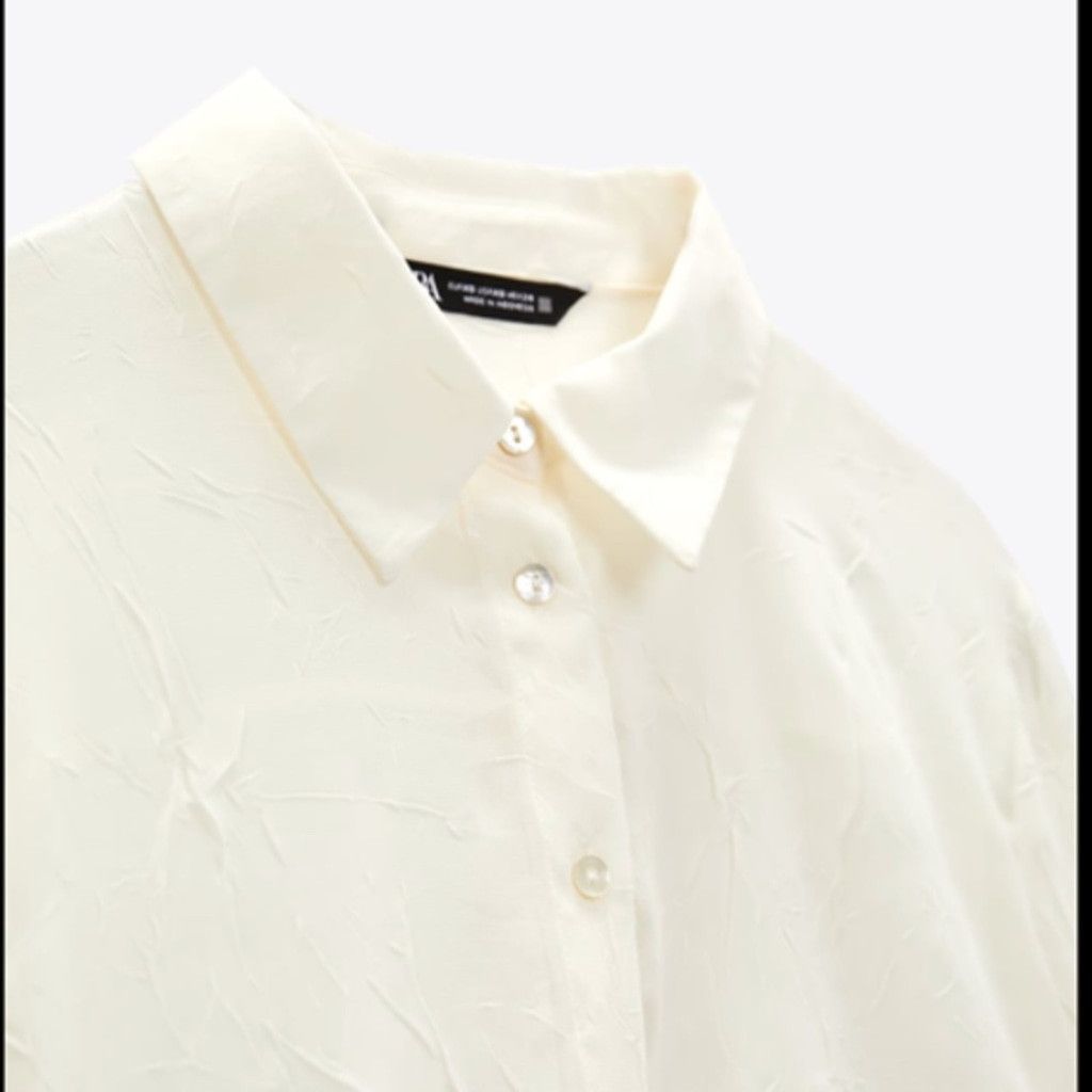 Zara 🤍 WRINKLED LOOK SHIRT Size L / US 10 / IT 46 - 2 Thumbnail