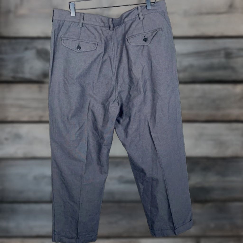 Vintage VINTAGE Structure 90s Pleated Cotton Trousers Pants Mens Regular Baggy Fit Gray 38 x 29 Size US 39 - 1 Thumbnail