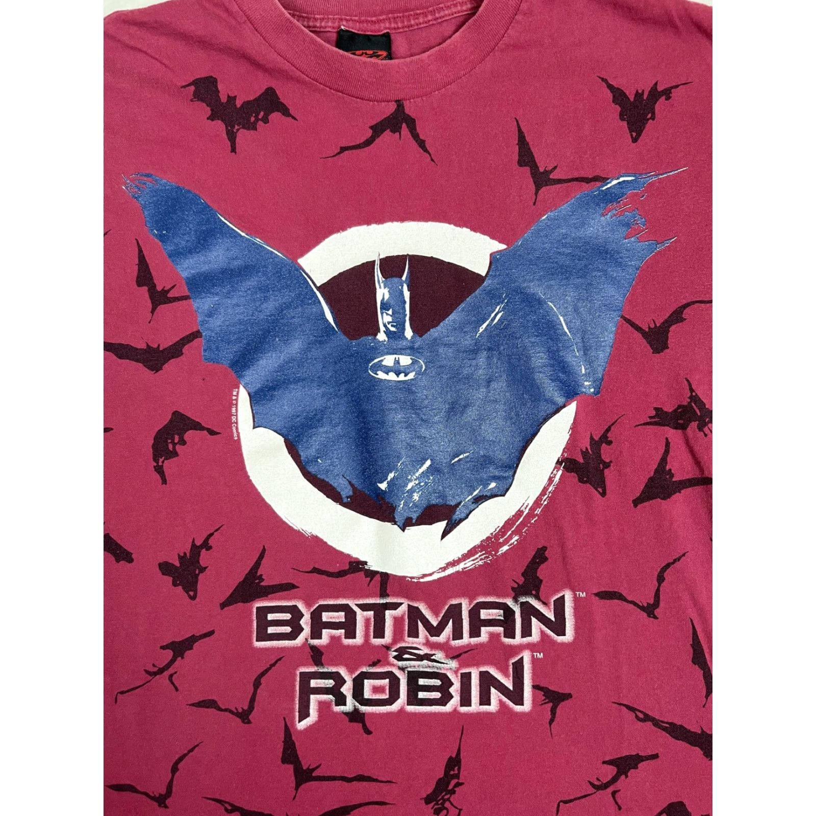 DC Comics VINTAGE Batman & Robin Shirt Mens Large Red All Over Print DC Comics 90s Size US L / EU 52-54 / 3 - 4 Thumbnail