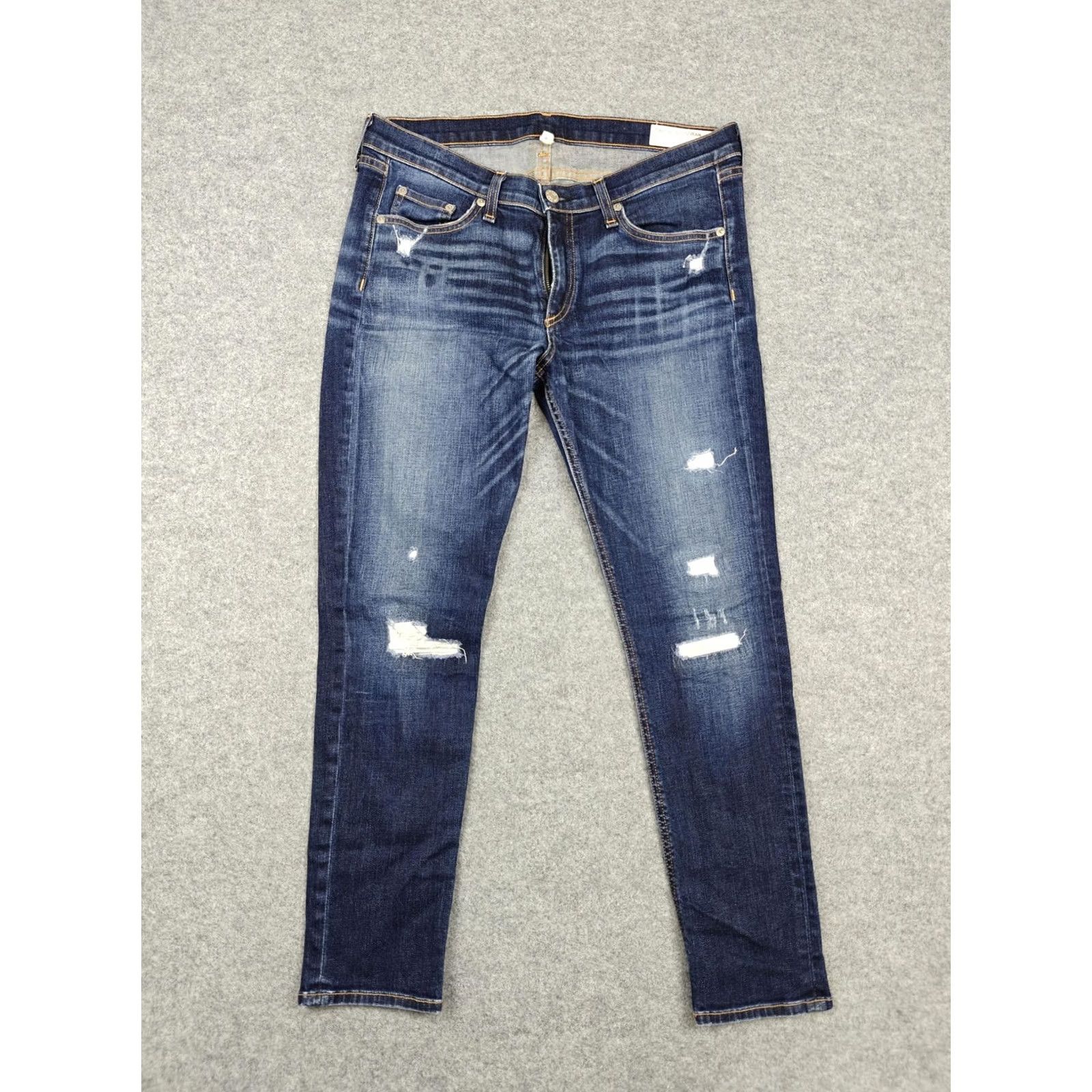 Rag & Bone Rag & Bone/JEAN Capri Jeans Womens 31 Blue Dark Wash Distressed Stretch Made USA Size 24" / US 00 / IT 34 - 2 Thumbnail