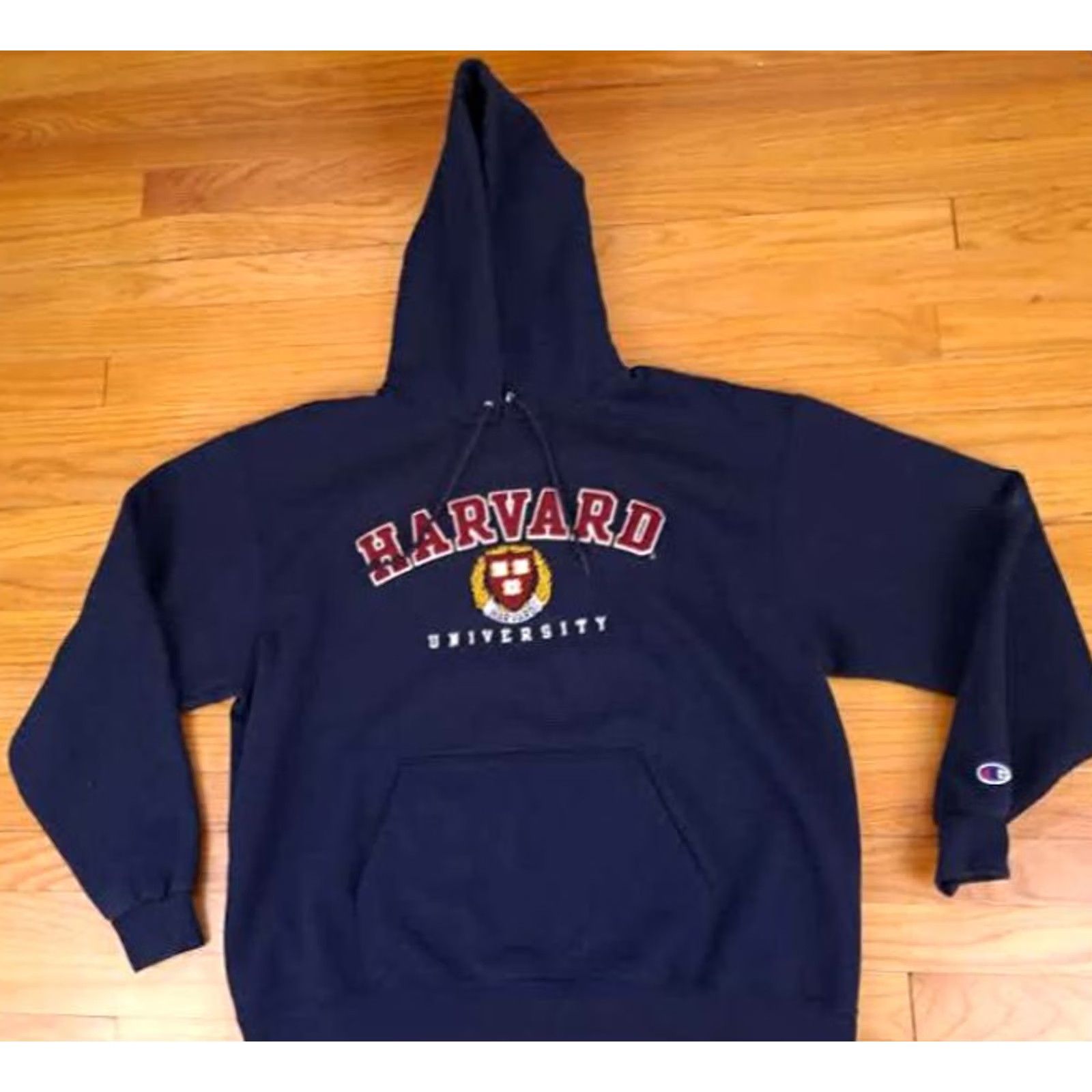 Vintage VINTAGE Harvard University Hooded Sweatshirt XL Blue Cotton Pullover Embroidered Champion Eco fleece Size US XL / EU 56 / 4 - 2 Thumbnail