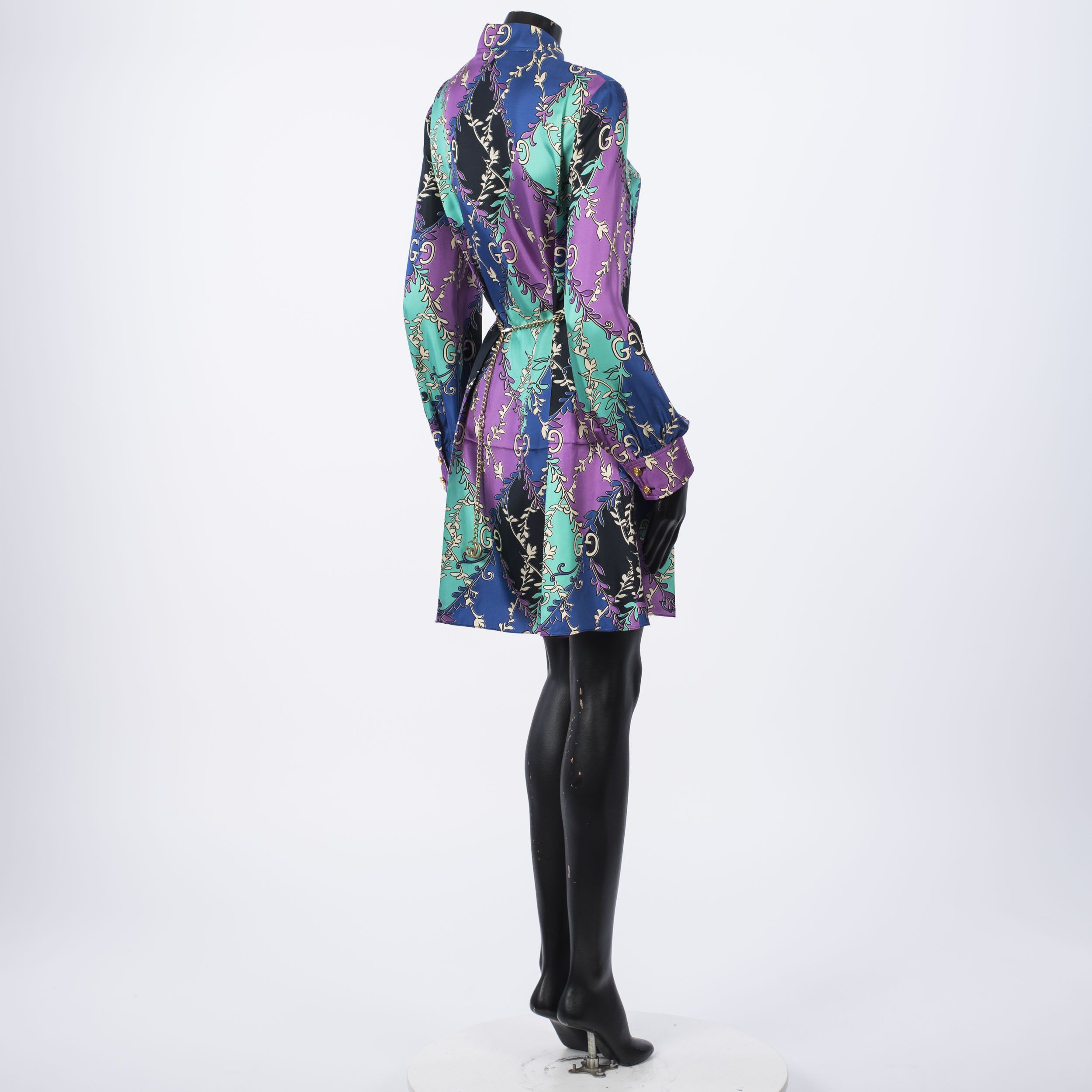 Gucci Silk GG Rhombus Ramage Shirt Dress With Chain Belt Size M / US 6-8 / IT 42-44 - 6 Thumbnail