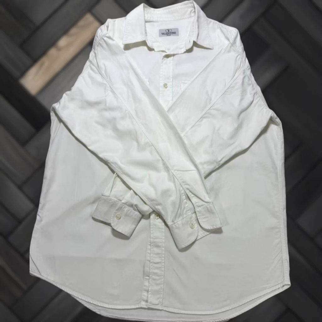 Valentino Valentino Button-Up Shirt Mens White Cotton Denim Long Sleeve - Size M, Casual, Fall/Spring/Summer, Regular Fit, Vintage No Size US M / EU 48-50 / 2 - 1 Thumbnail