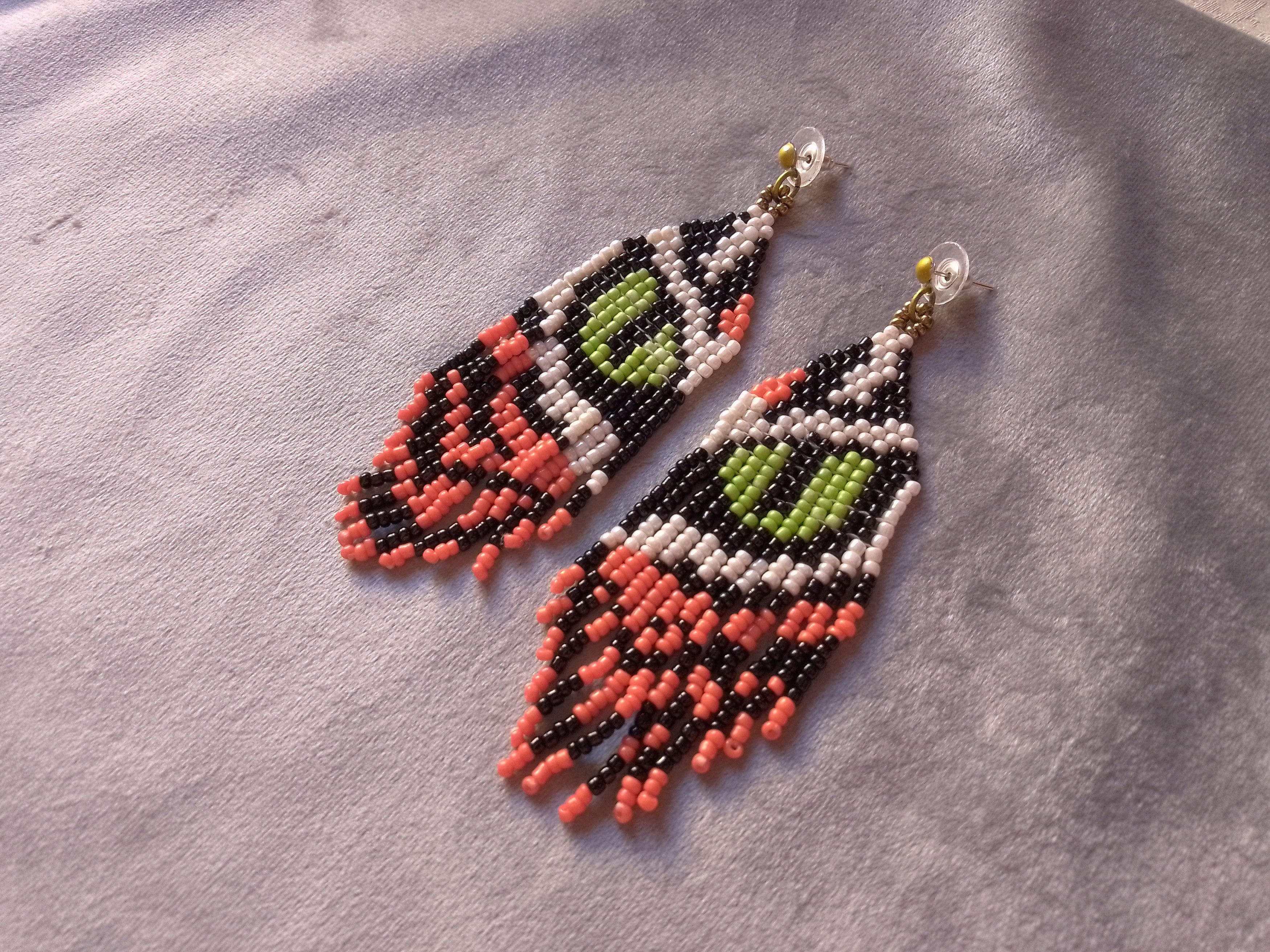 Handmade Earrings Long Bangs Eye Tiger Pattern Ethnic Size ONE SIZE - 1 Thumbnail