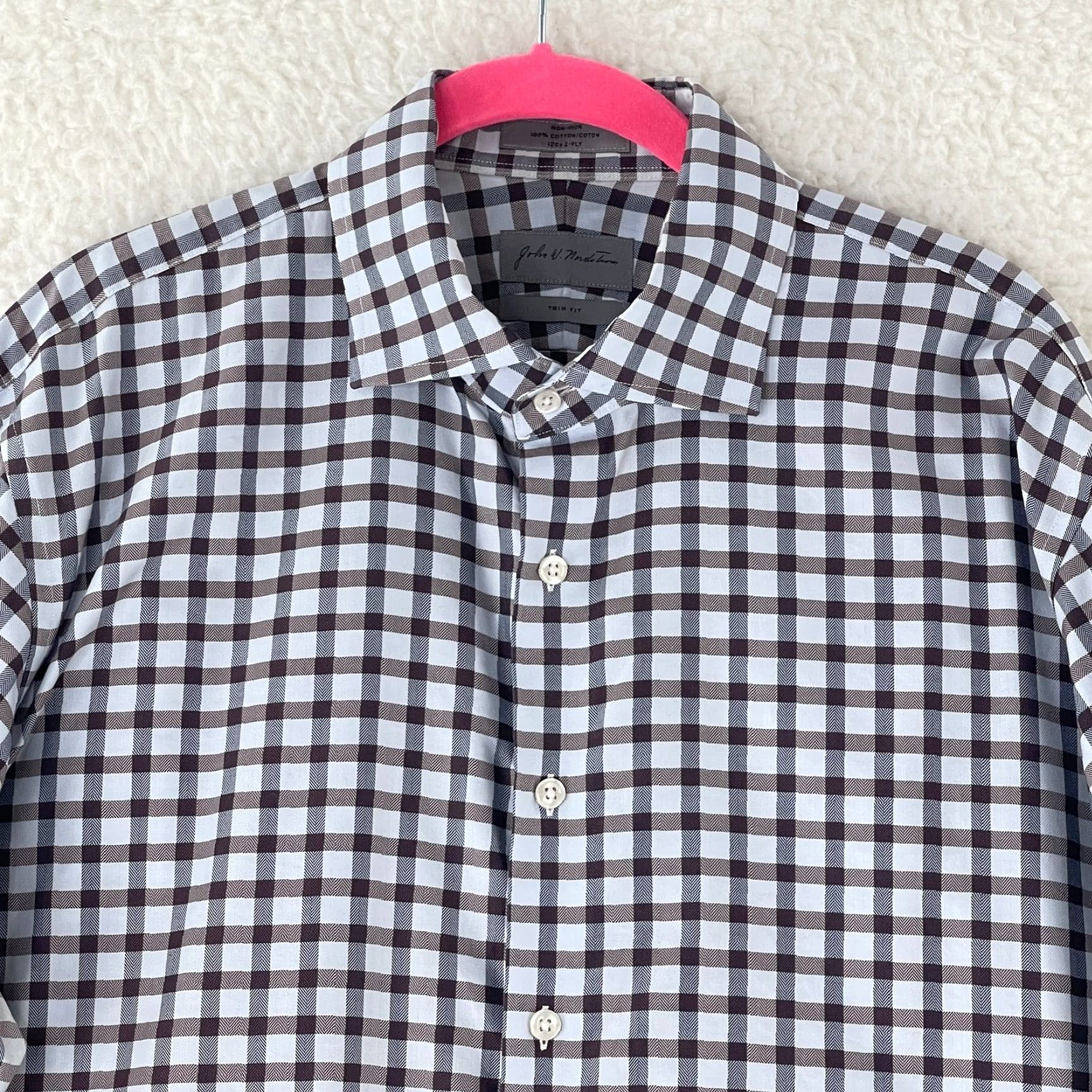 Nordstrom John W. Nordstrom Plaid Dress Shirt Mens Long Sleeve XL Brown Button-Down Shirt Size 46R - 5 Thumbnail
