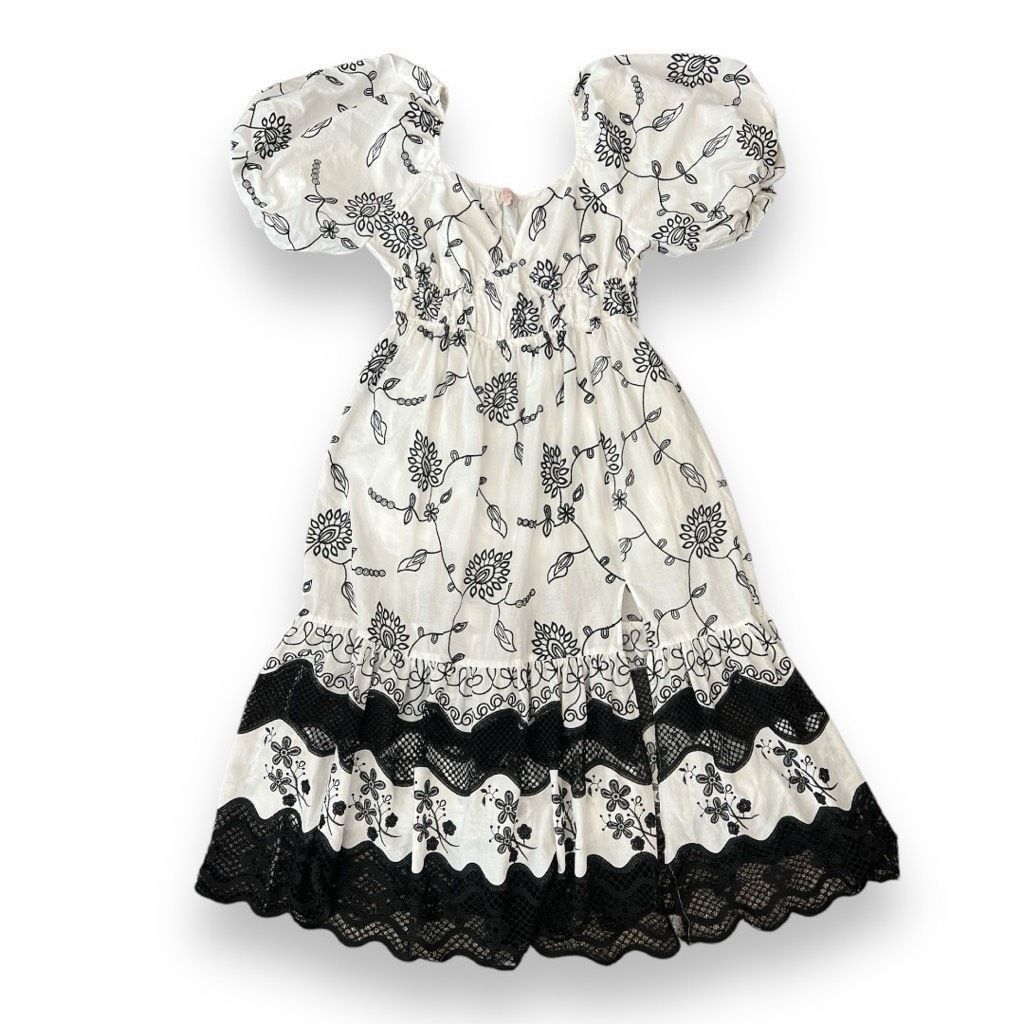 Other Ciebon Serbita Floral Embroidered Black White Puff Sleeve Dr Size XL / US 12-14 / IT 48-50 - 2 Thumbnail