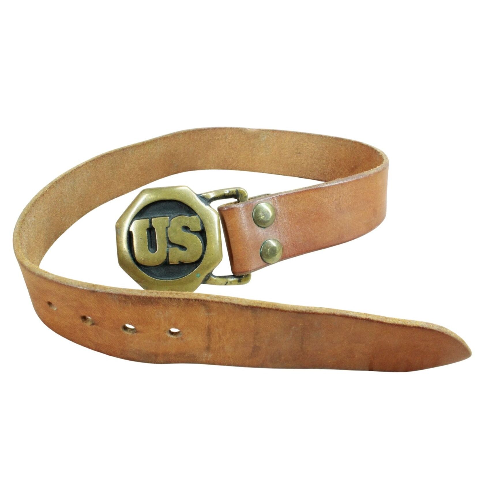 Leather × Vintage 70s Bras Tech US Civil War Union Army Military Belt 30" Size 30 - 1 Thumbnail