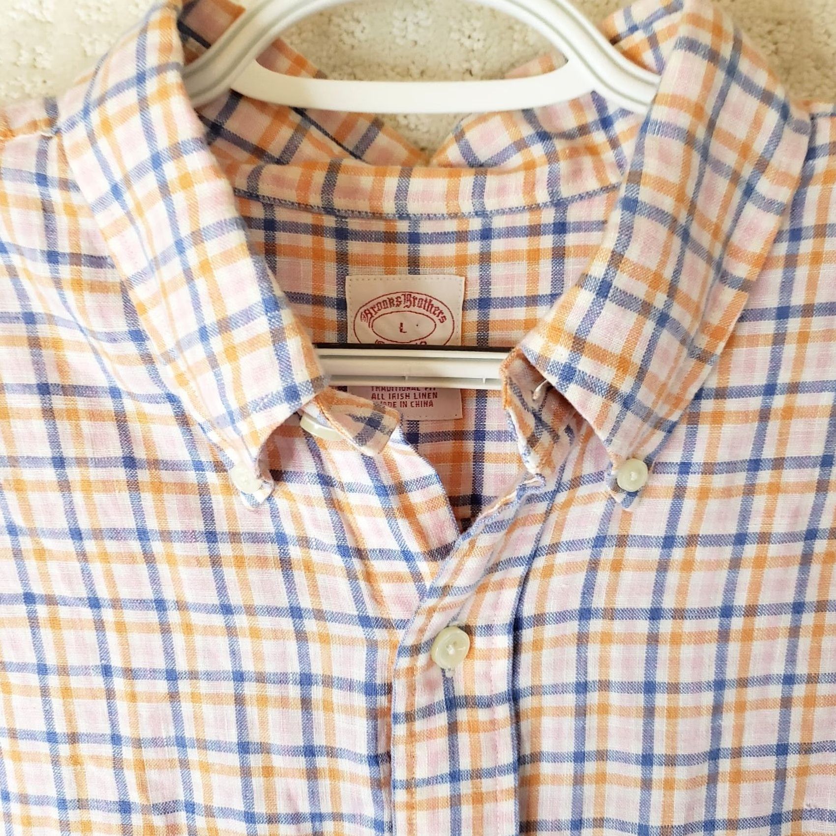 Brooks Brothers Brooks Brothers Linen Button-Up Shirt Men's L Plaid Multicolor Blue Orange Pink Pocket Short Sleeve Regular Fit Classic Casual Size US L / EU 52-54 / 3 - 5 Thumbnail