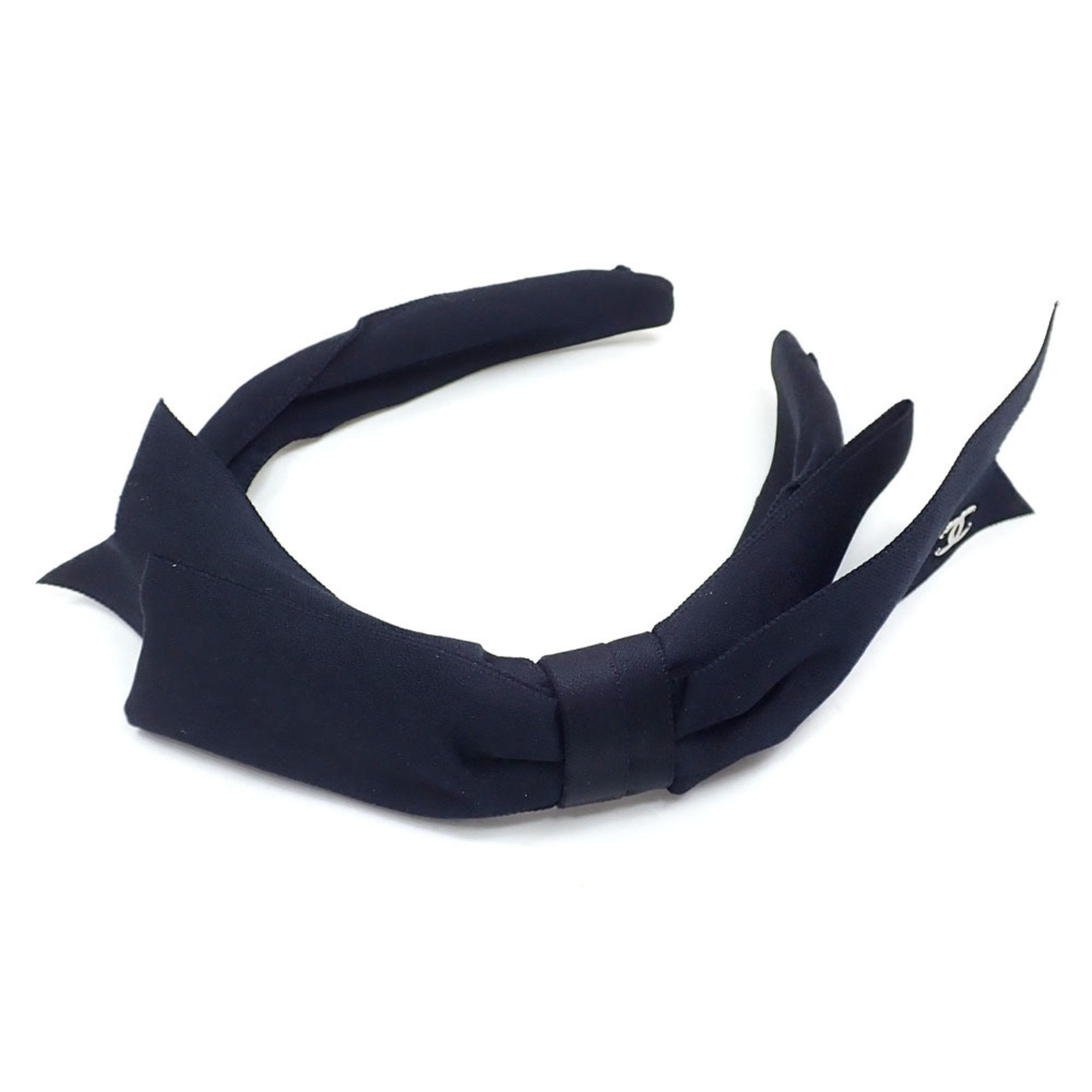 image of Chanel Headband Women's Silk Black Ribbon Coco Mark 21B Hair A210653