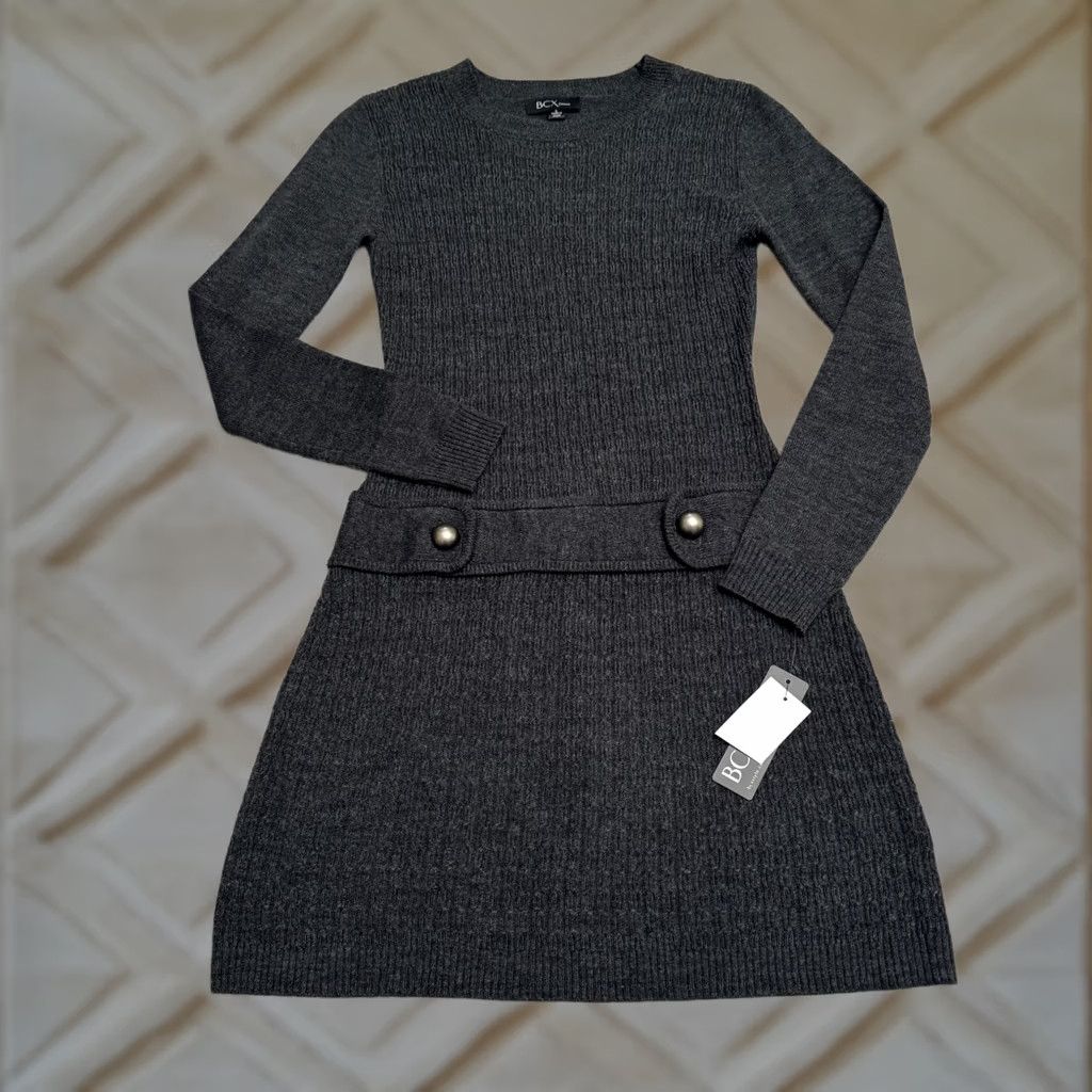 Vintage BCX Downtime A-Line Sweater Dress Womens Small smoke Gray Crew Neck Acrylic NWT Size S / US 4 / IT 40 - 1 Thumbnail