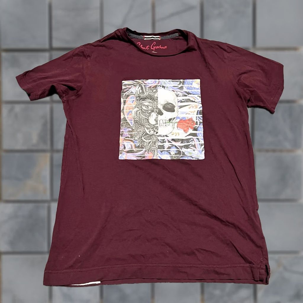 Robert Graham Robert Graham Skull Print Crew Neck T Shirt Burgundy Small Men Size US S / EU 44-46 / 1 - 1 Thumbnail