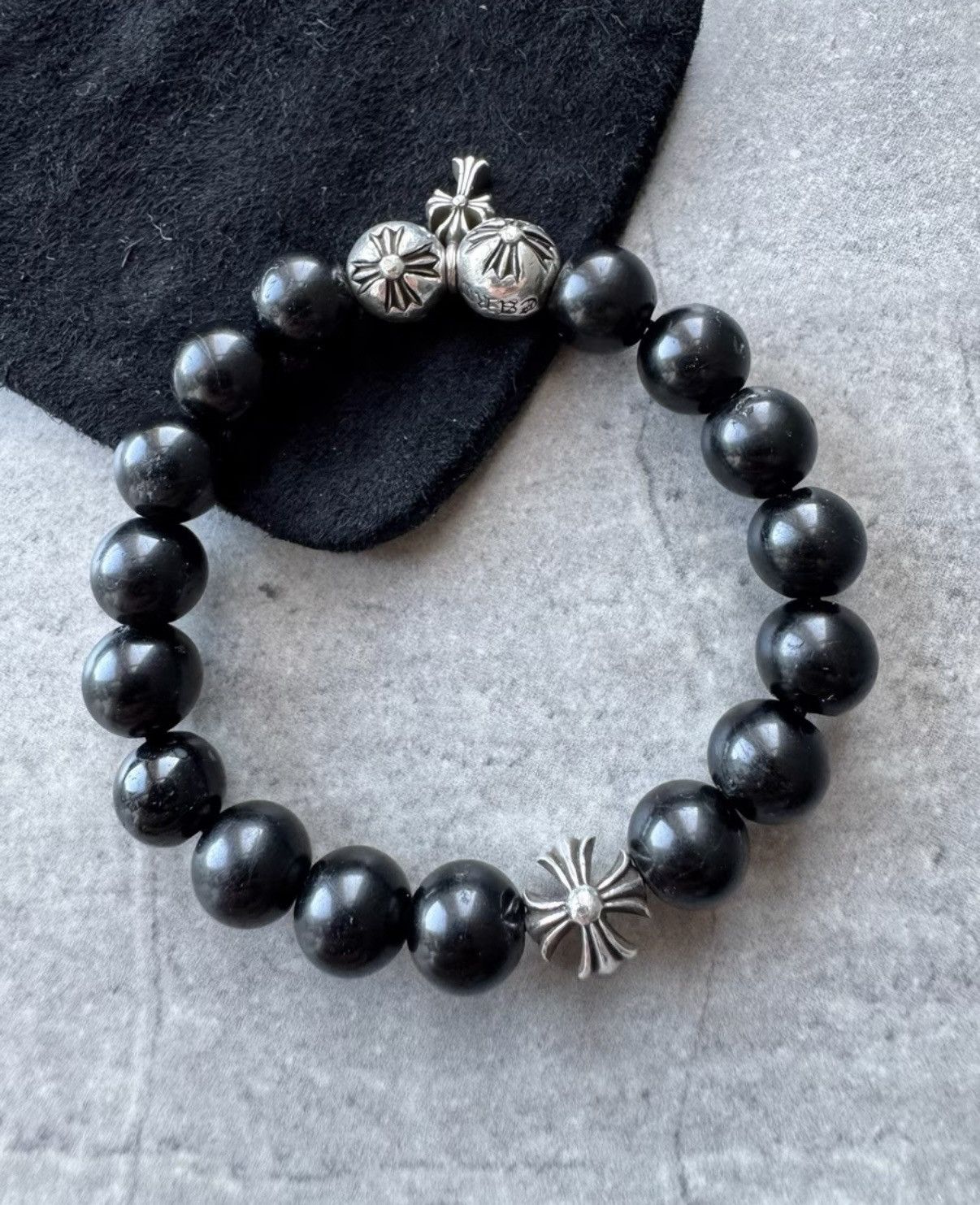 Chrome Hearts Chrome Hearts Cross Silver Bead & Obsidian Bracelet Size ONE SIZE - 2 Thumbnail