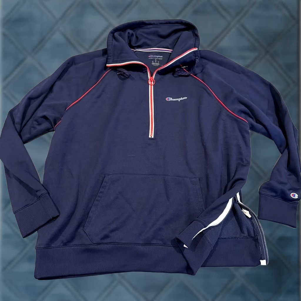 Champion VINTAGE Champion Sweatshirt XL Blue Pullover Half Zip Side Zippers Mens Size US XL / EU 56 / 4 - 1 Thumbnail
