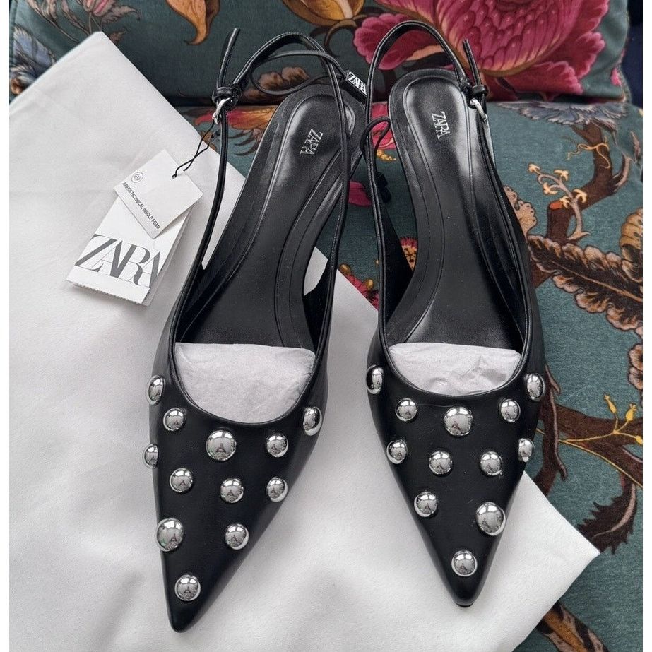 Zara Zara Studded Pointed Toe Slingback Kitten Heels NWT Size US 8 / IT 38 - 10 Thumbnail