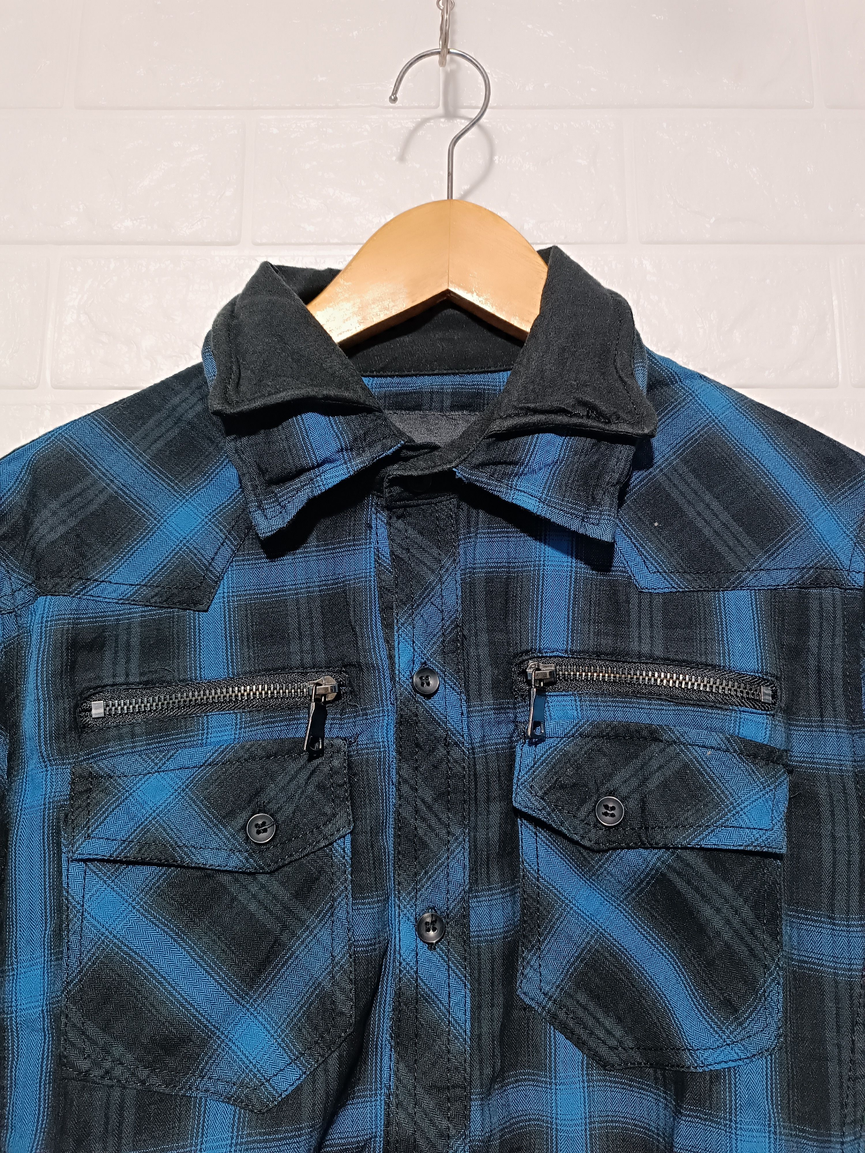 In The Attic Vintage In The Attic Homme Double Collar Plaid Blue Shirt Size US M / EU 48-50 / 2 - 4 Thumbnail