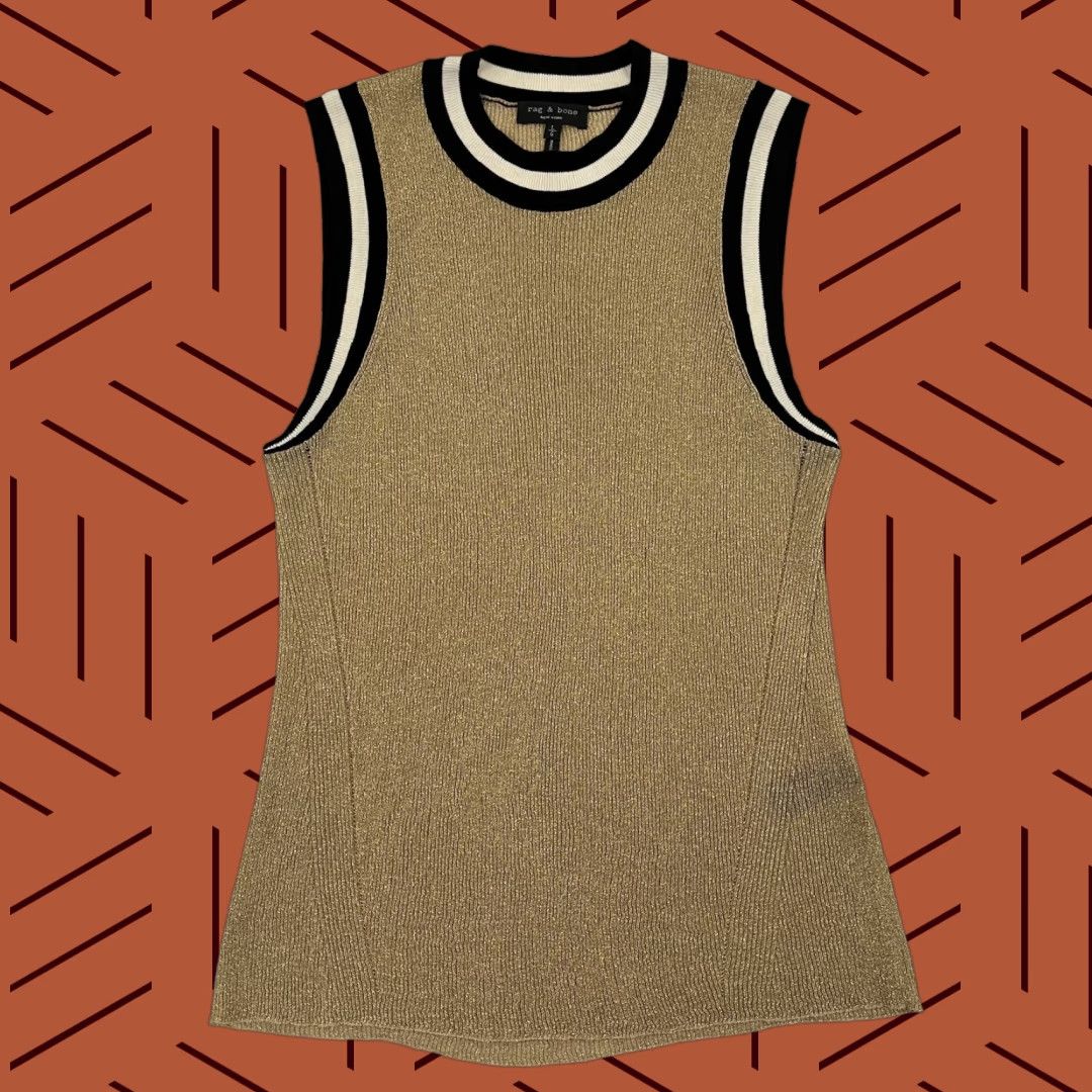 Rag & Bone Rag & Bone Priya Tank Top Shirt Women Large Gold Knit Sparkle Shimmer Wool Blend Size L / US 10 / IT 46 - 1 Thumbnail
