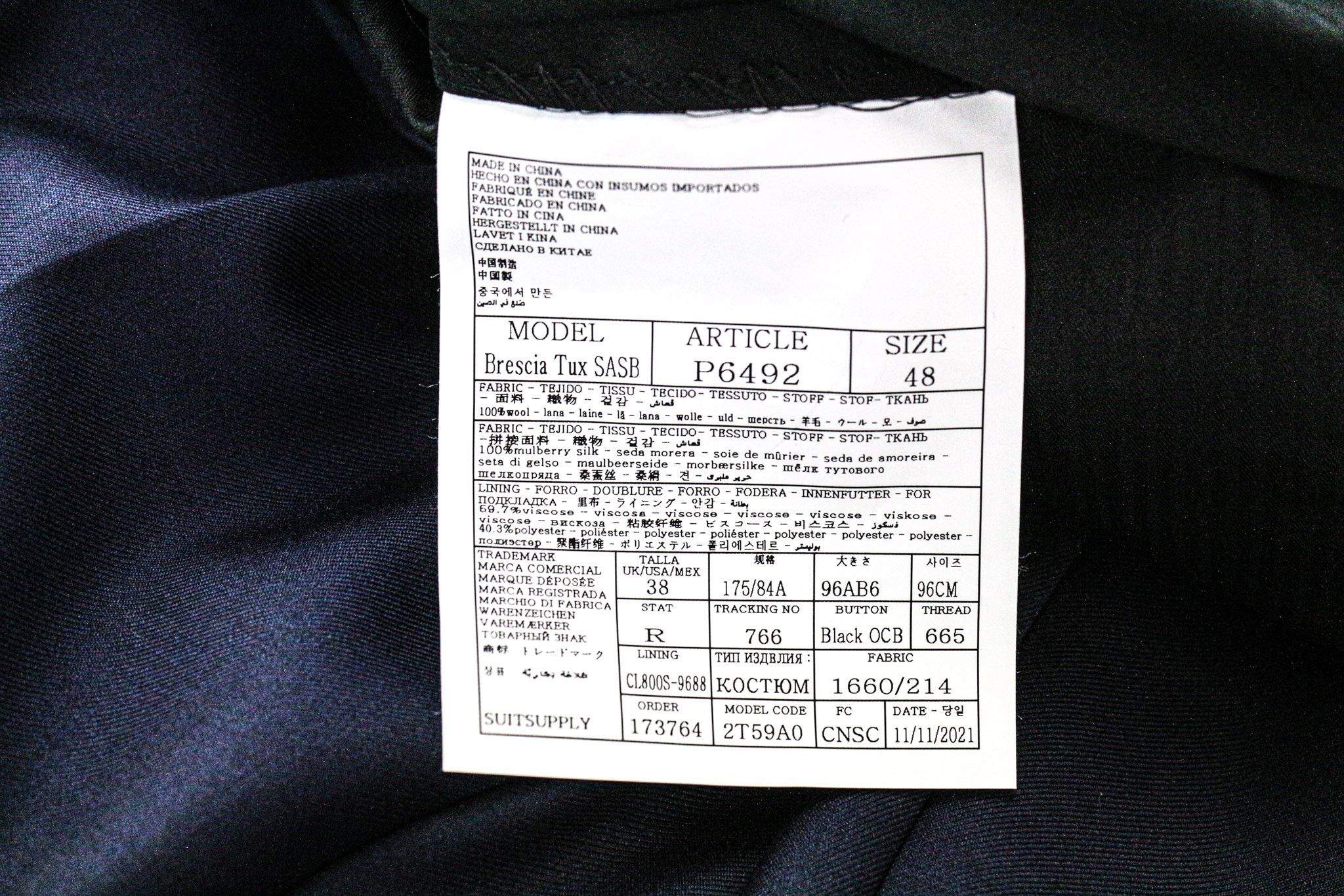 Suitsupply LAZIO TUX UK36R Navy Wool S130s 3Pc Suit 75155 Size 36R - 10 Thumbnail